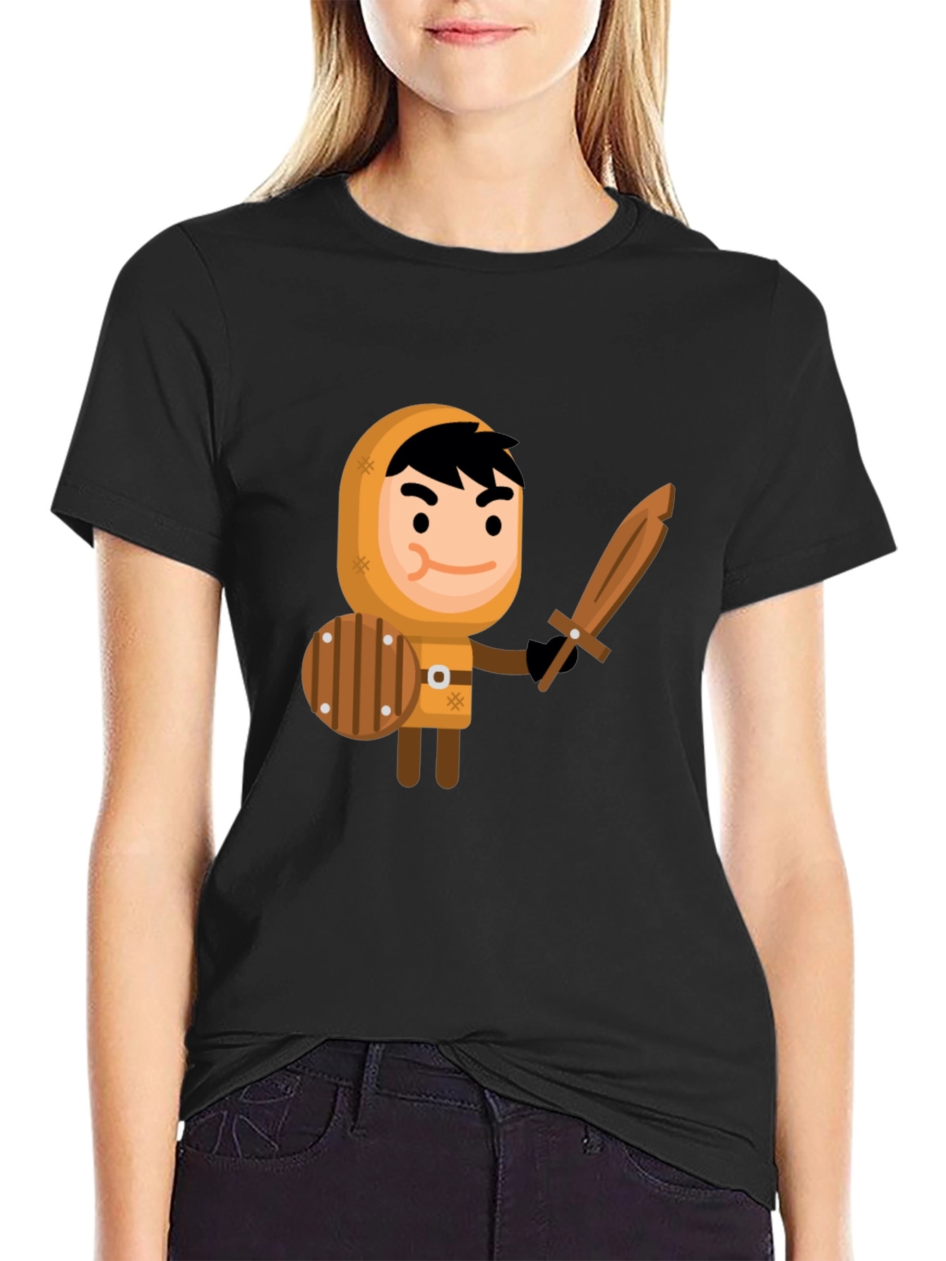 Black Cartoon Knight Graphic Tee - Fun, Unique Design view 2