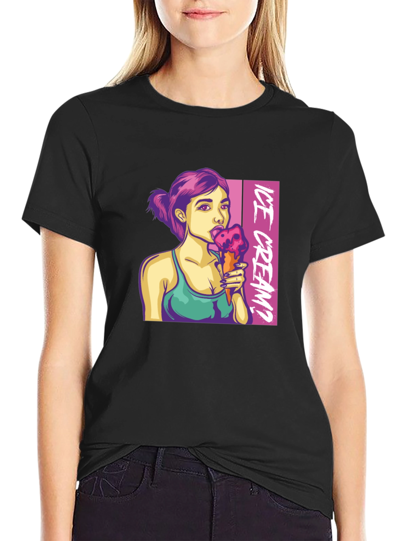 Black Ice Cream Girl Graphic T-Shirt - Stylish Unisex Tee view 2