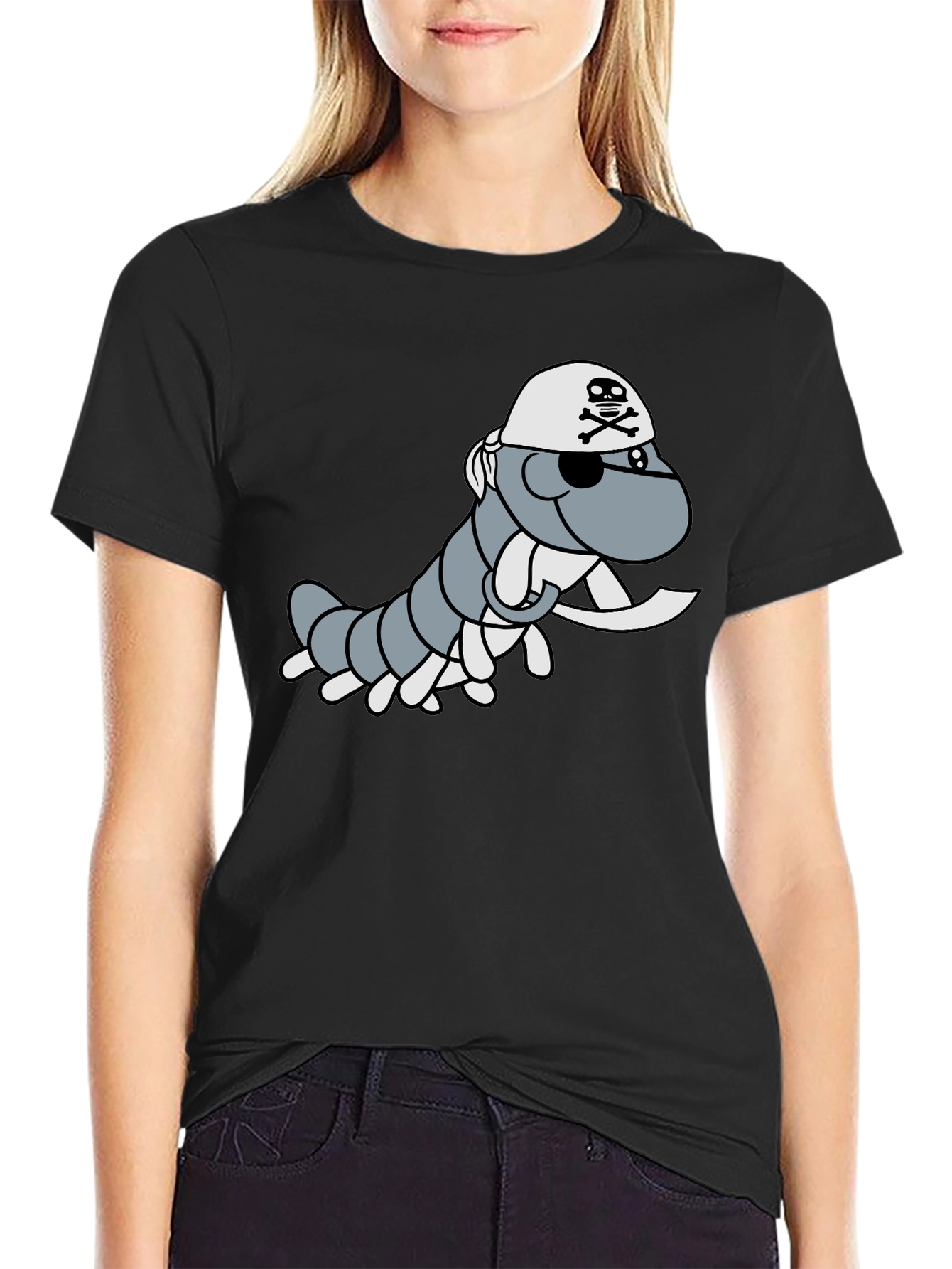 Black Pirate Centipede Graphic Tee - Black Cotton T-Shirt view 2