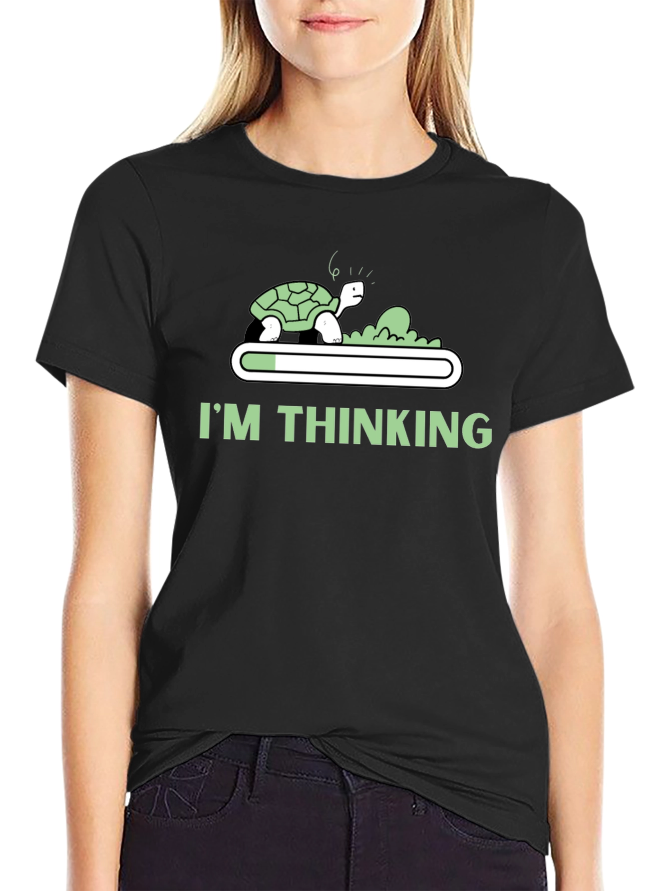 Black I'm Thinking Funny Turtle T-Shirt view 2