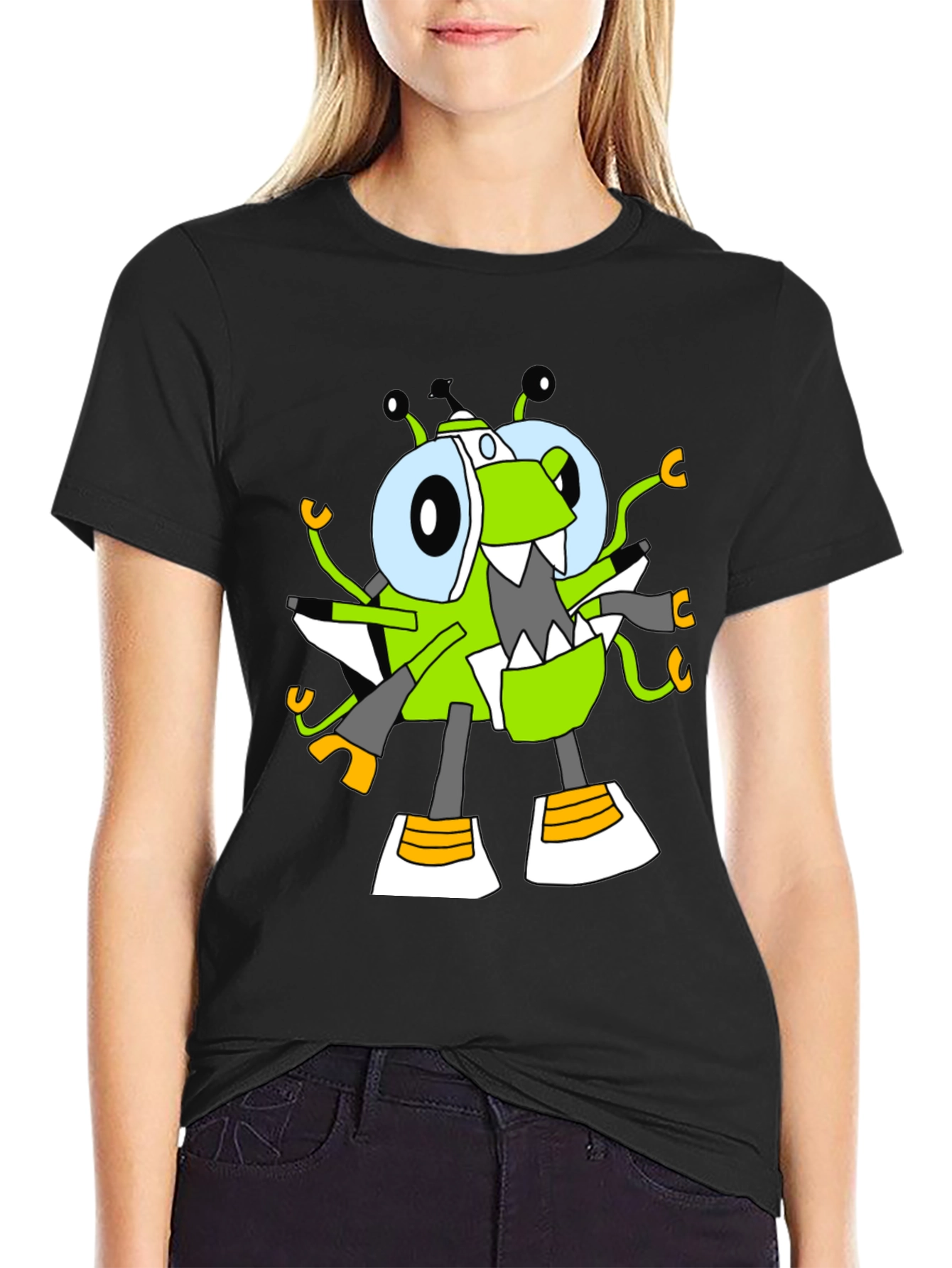 Black Cartoon Character Graphic Tee view 2