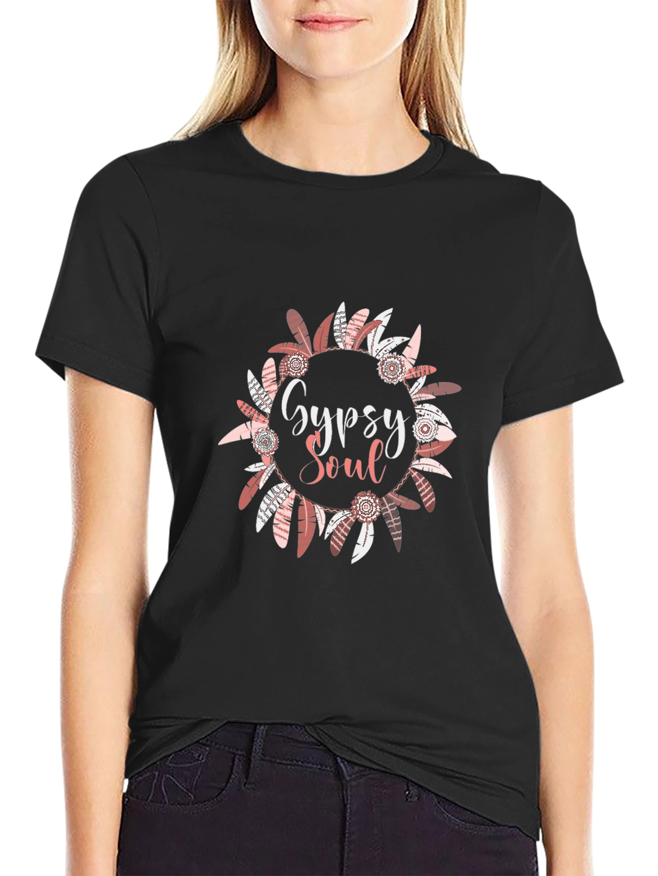 Black Gypsy Soul Feather Wreath Graphic Tee view 2