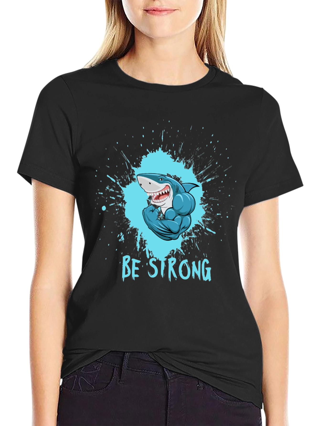 Black Be Strong Shark Graphic Tee view 2