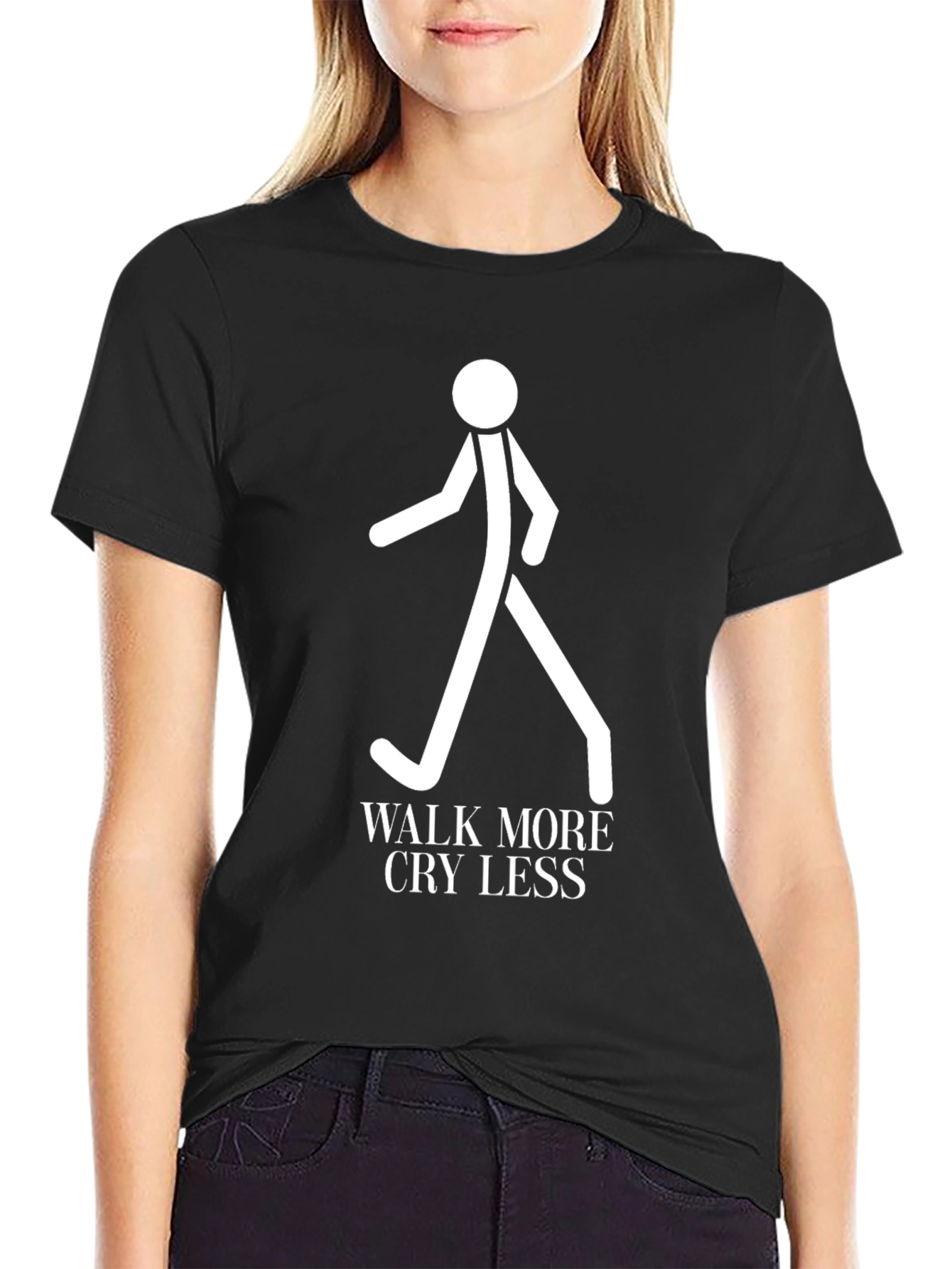Black Walk More Cry Less Graphic Tee - Black Cotton Casual T-Shirt view 2
