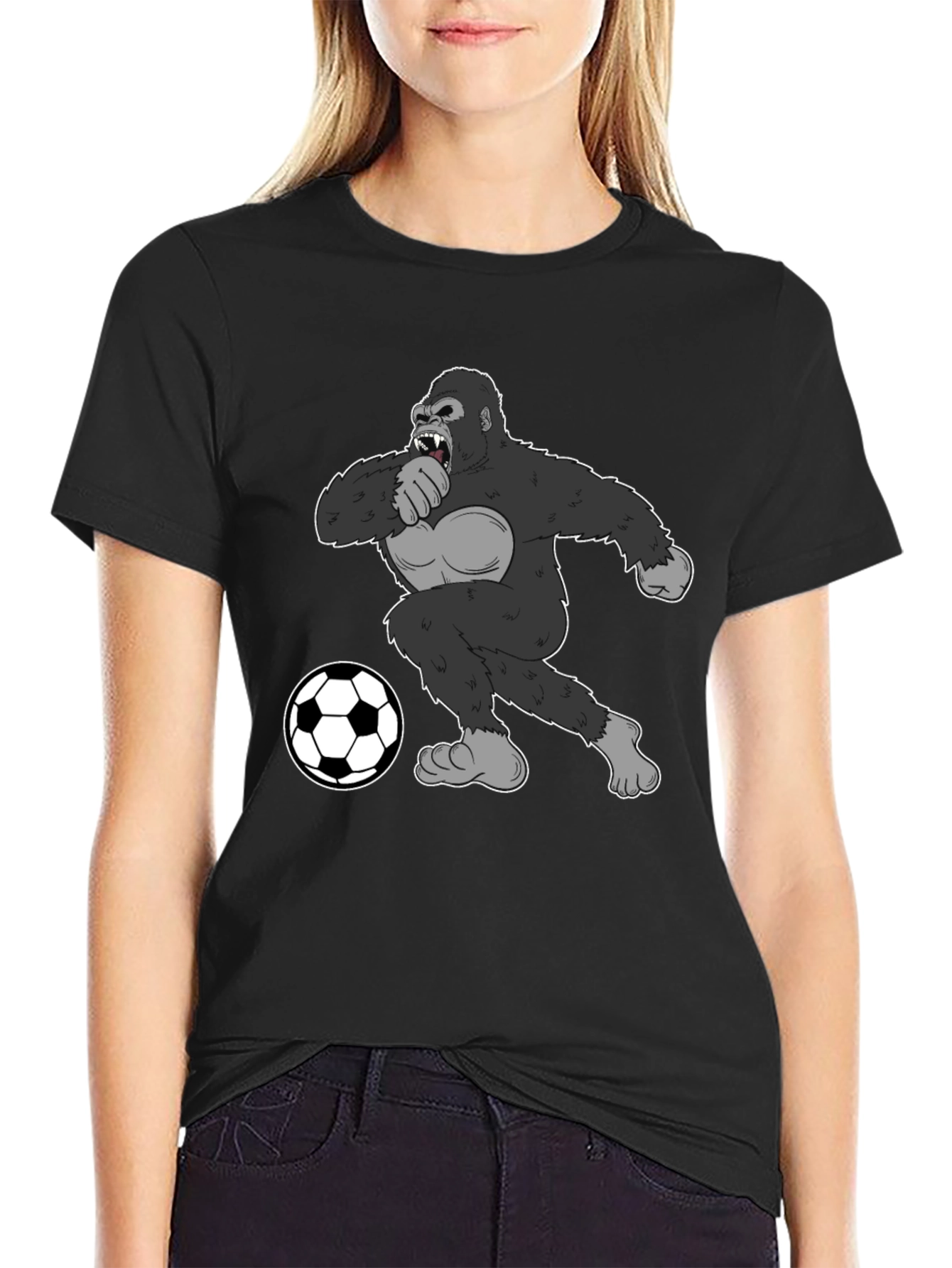 Black Gorilla Soccer Fan T-Shirt - Black Graphic Tee view 2