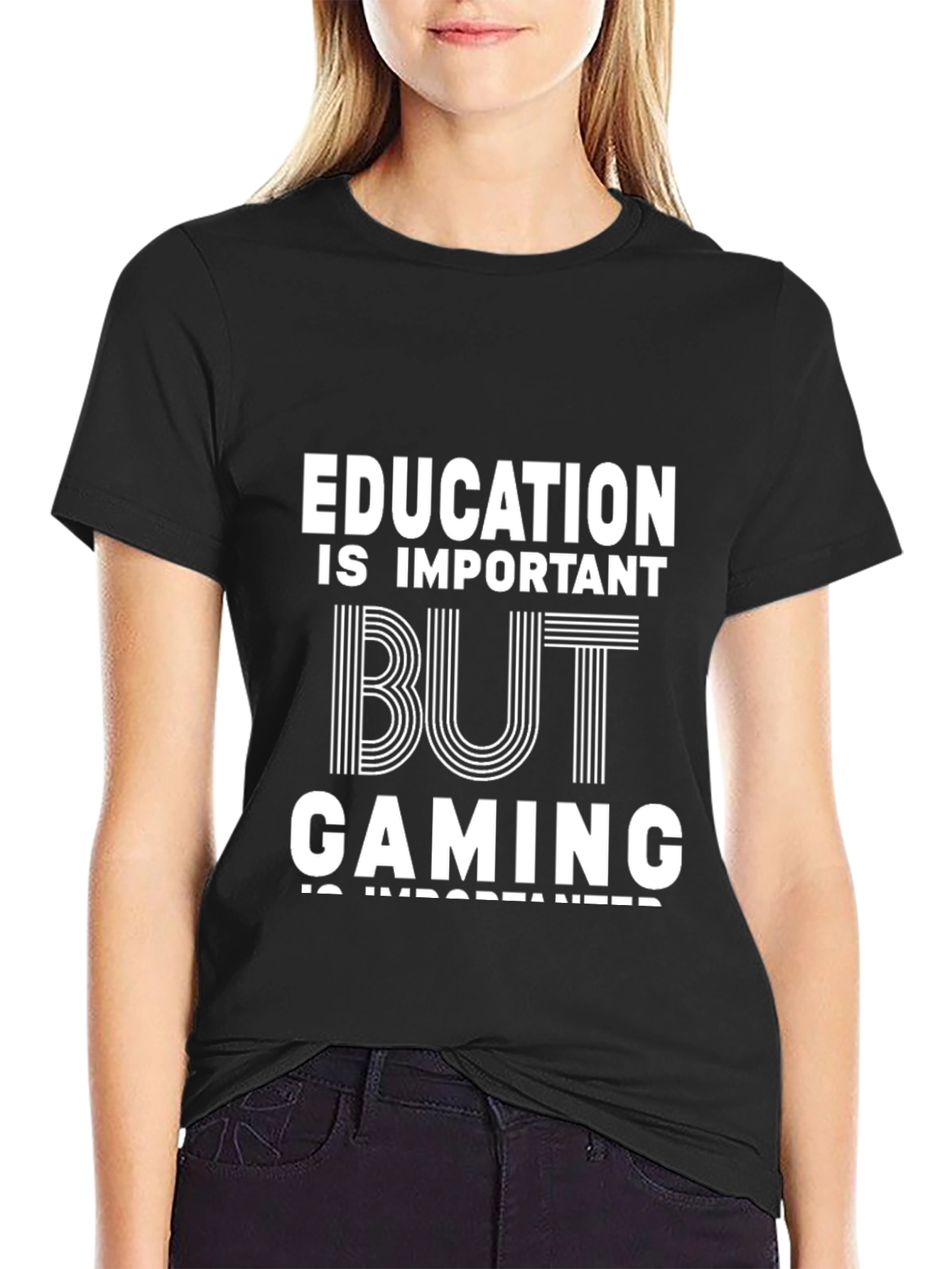 Black Education is Important But Gaming is Importanter T-Shirt view 2
