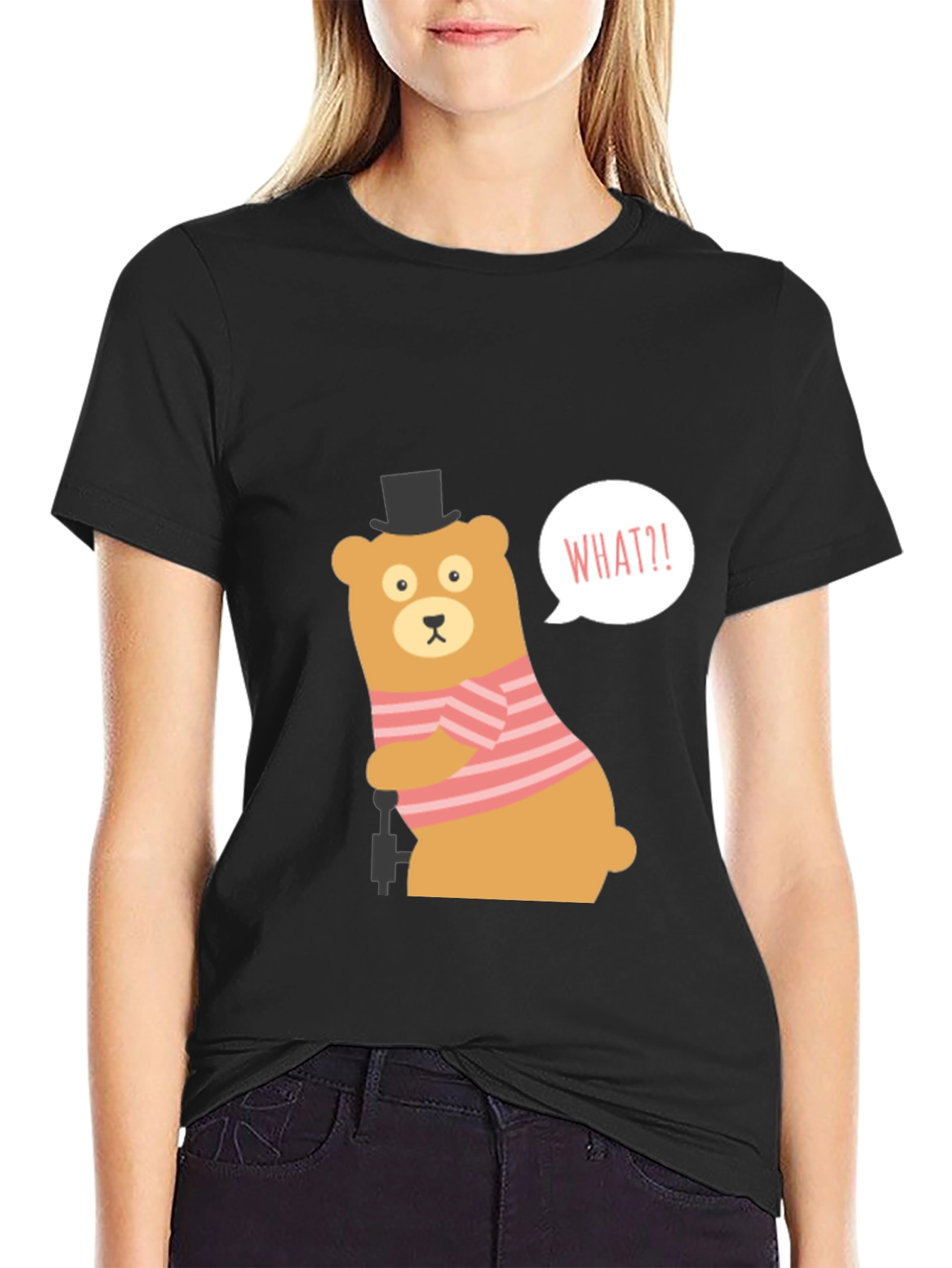 Black Funny Bear What?! Graphic Tee - Black view 2