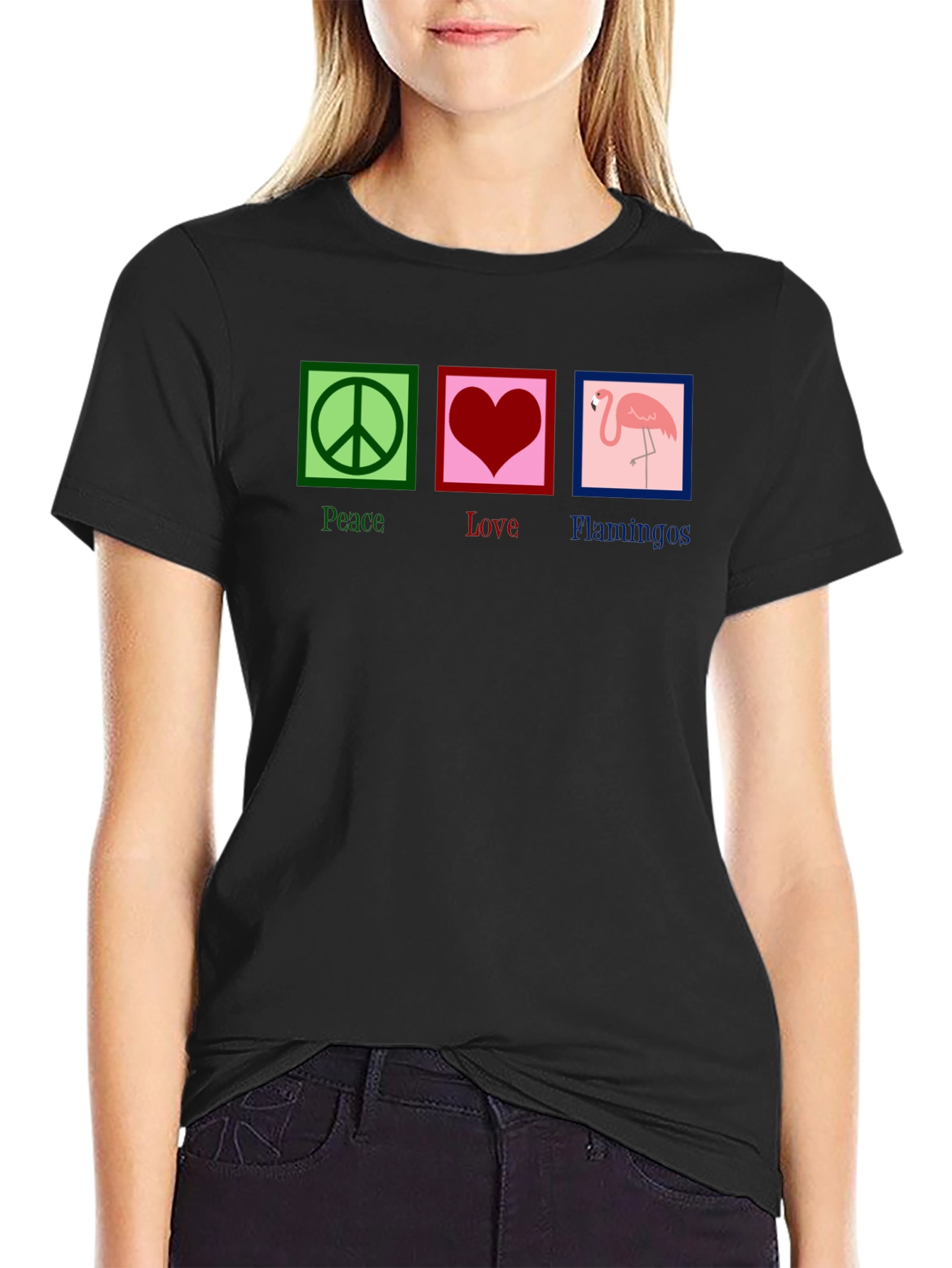 Black Peace Love Flamingos Graphic Tee view 2
