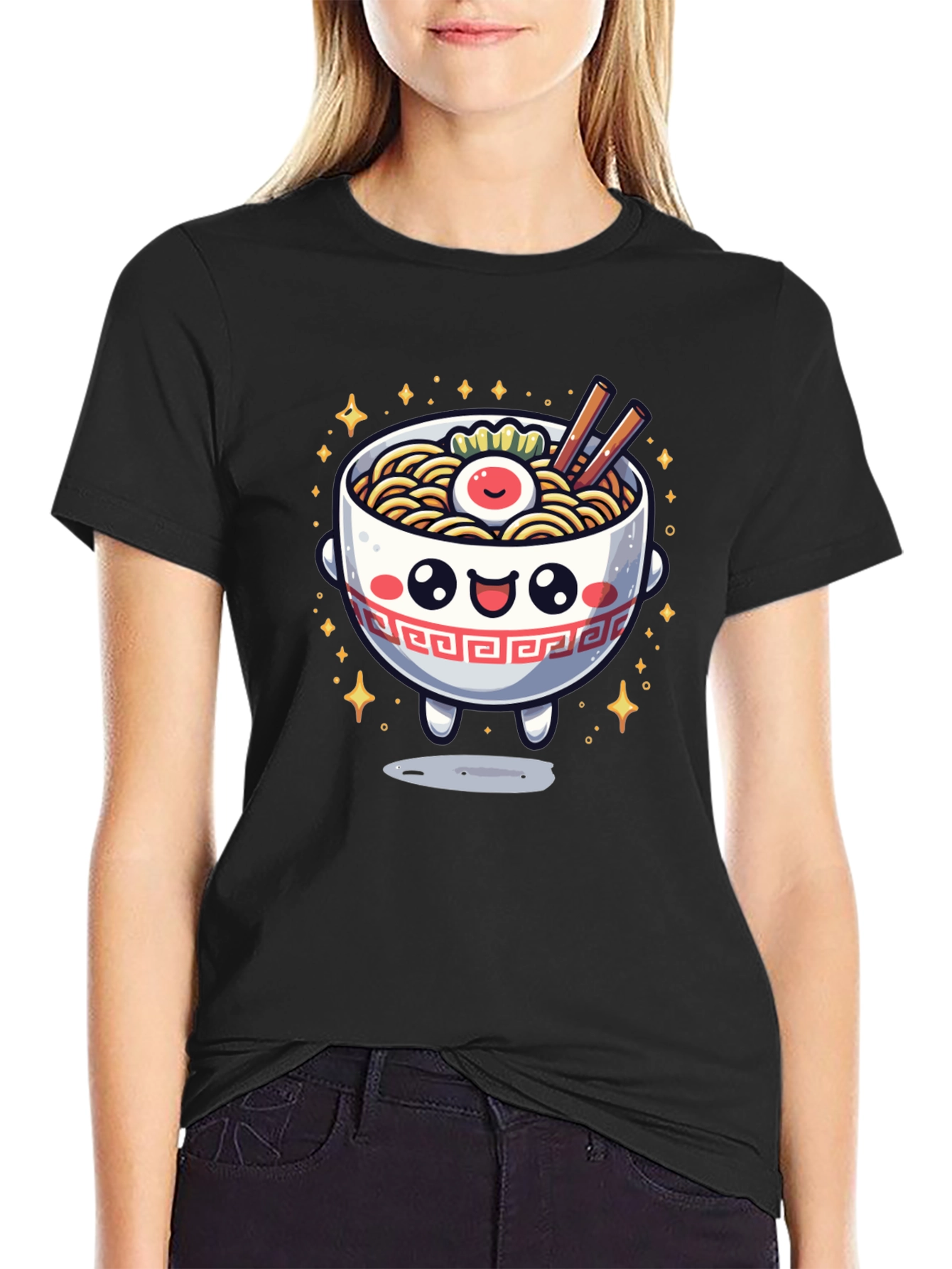 Black Kawaii Ramen Bowl T-Shirt view 2