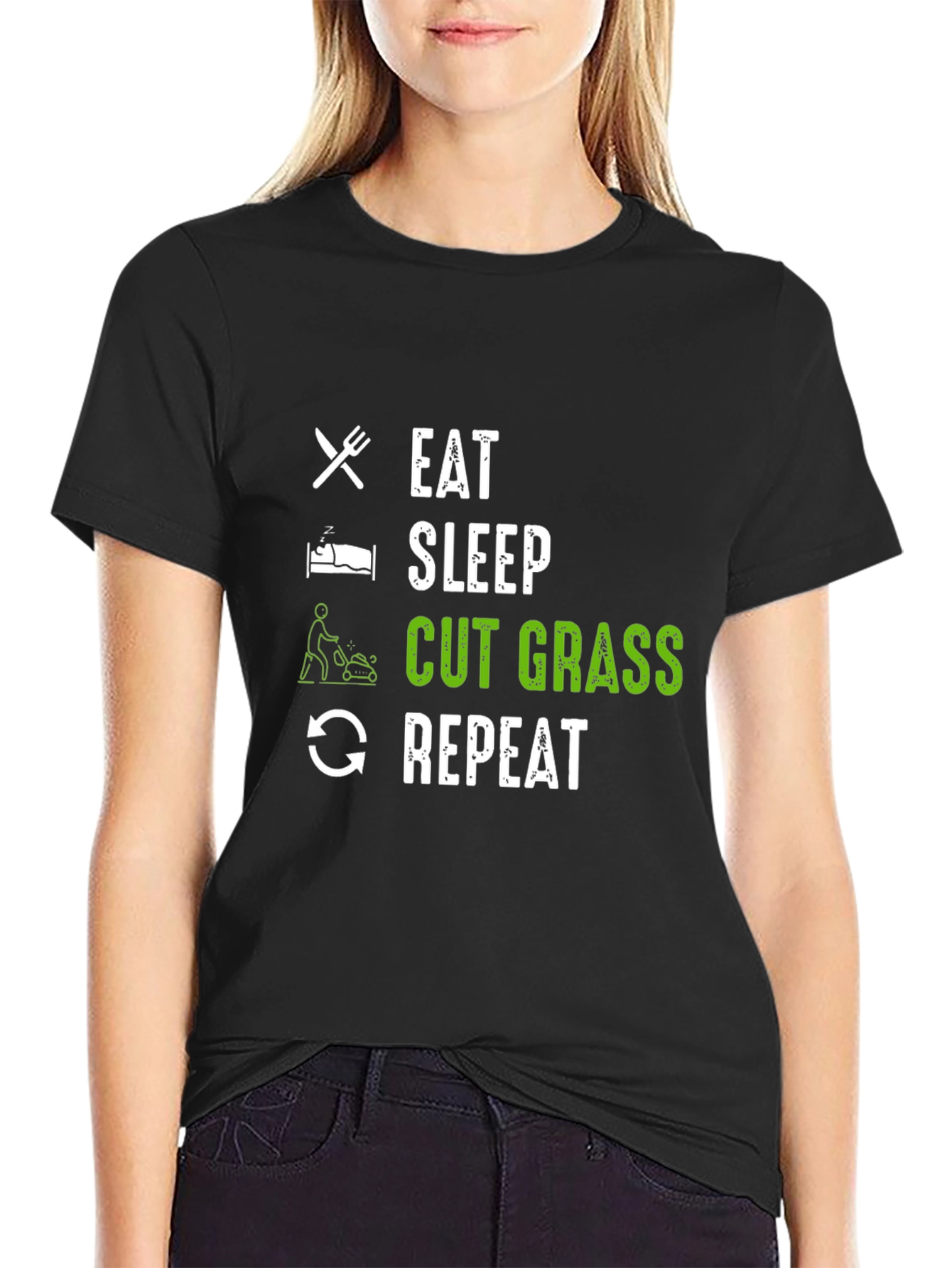 Black Eat Sleep Cut Grass Repeat Graphic Tee view 2