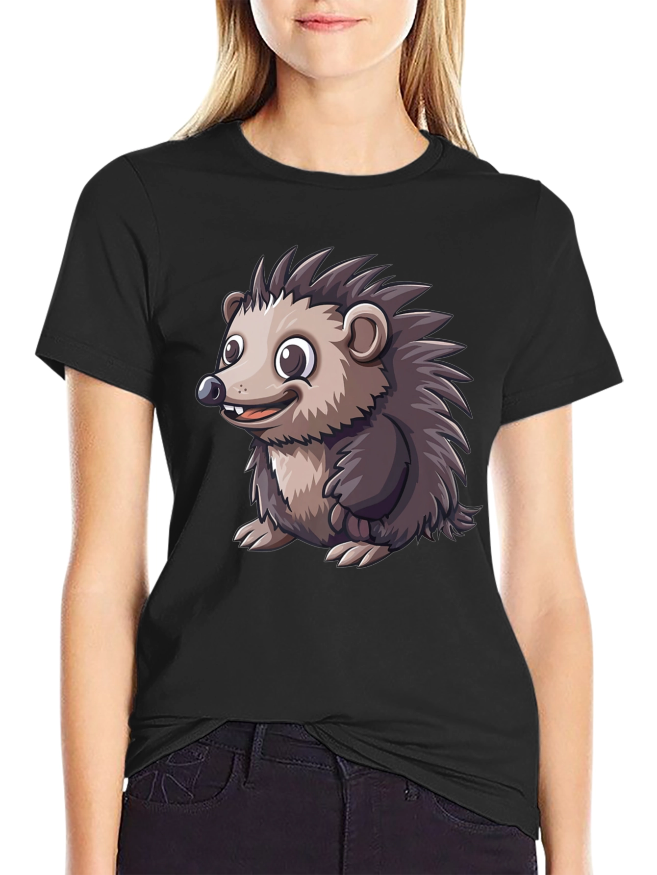 Black Hedgehog Graphic Tee - Soft Cotton Blend view 2