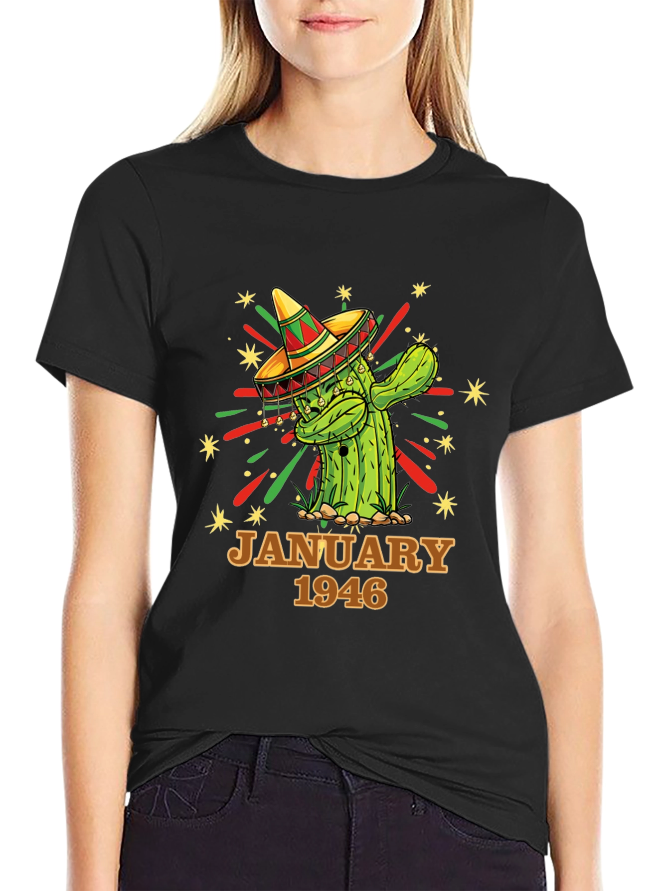 Black Cactus January 1946 Birthday T-Shirt view 2