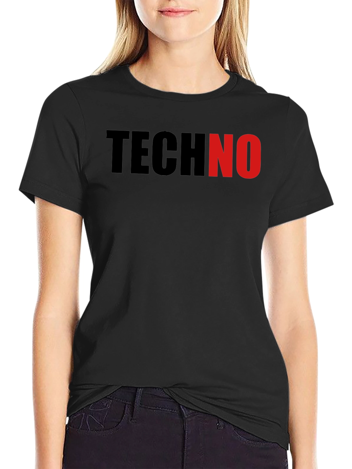 Black Techno T-Shirt - Black Crew Neck Tee view 2