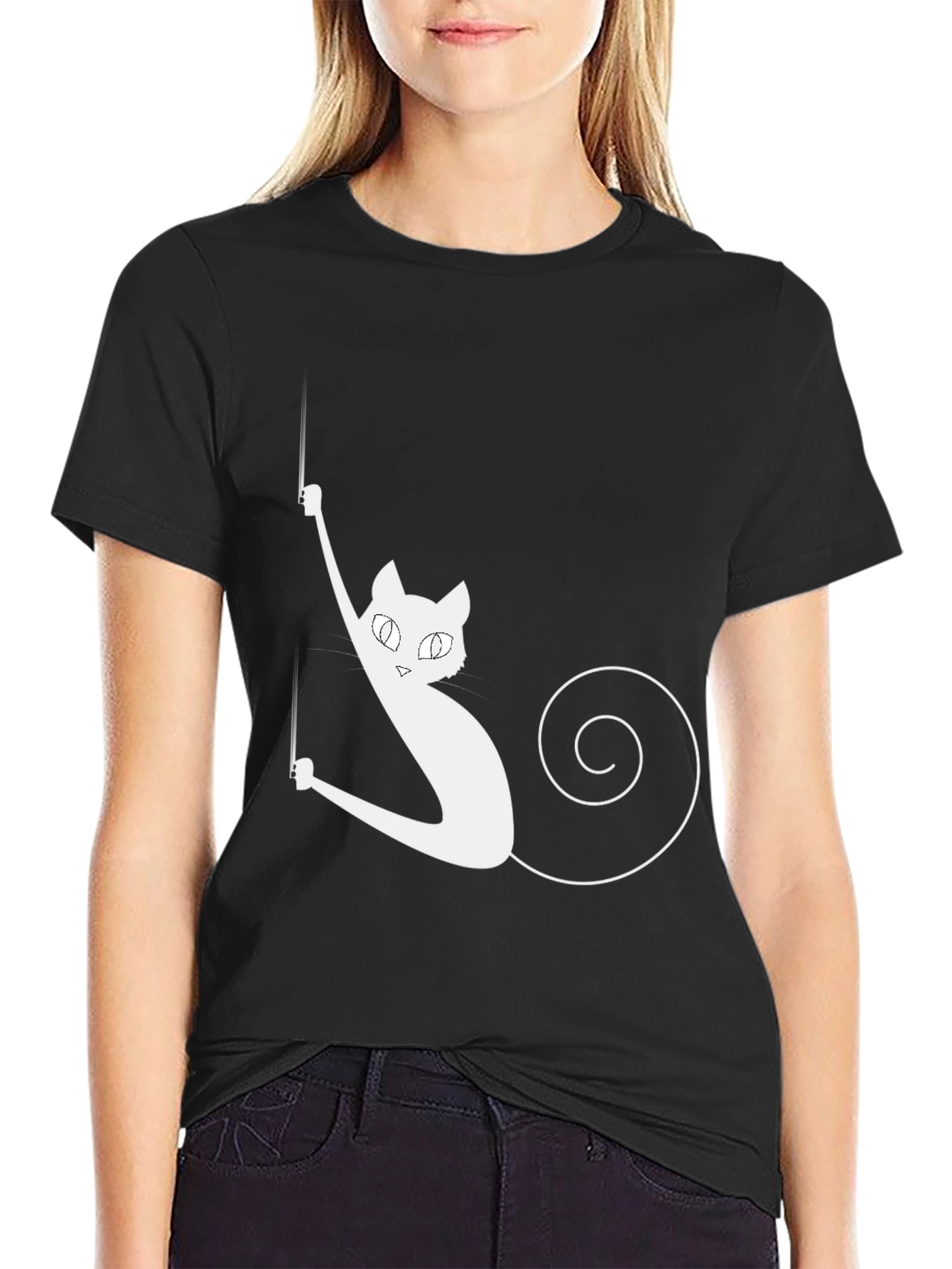 Black Hanging Cat Graphic T-Shirt - Fun Novelty Tee view 2