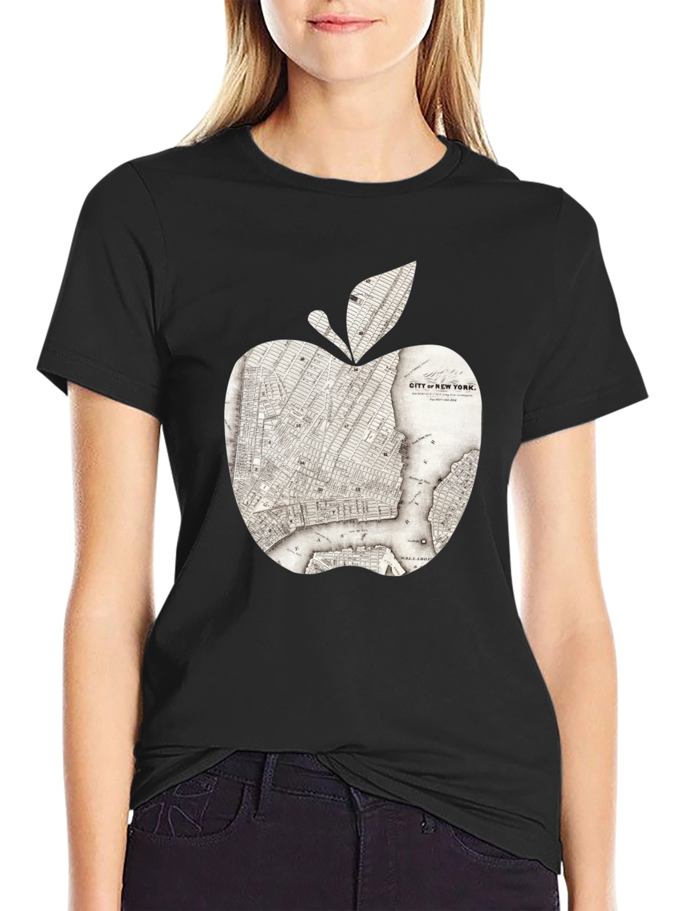 Black New York Apple Map Graphic Tee view 2