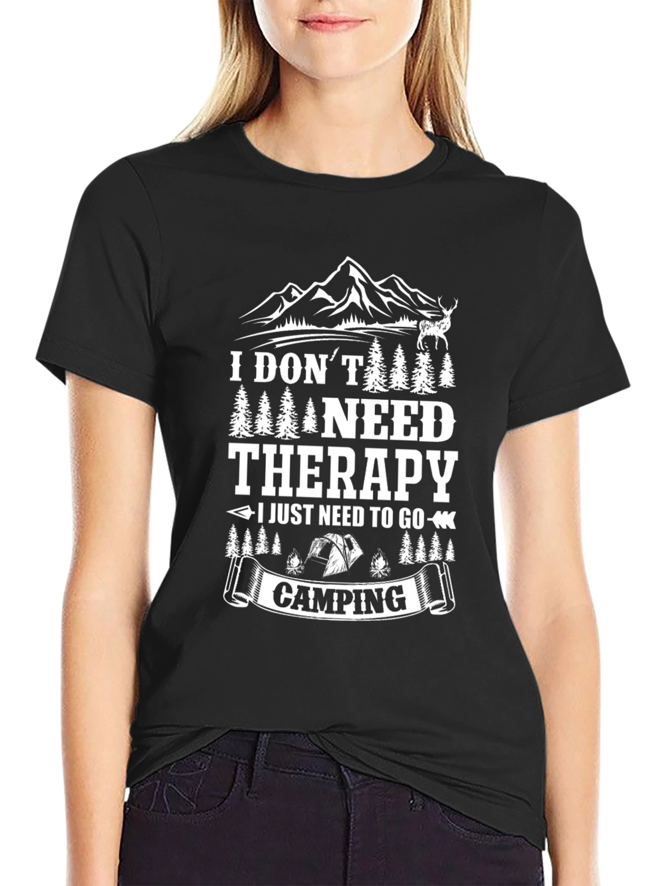 Black Camping Therapy Graphic T-Shirt view 2