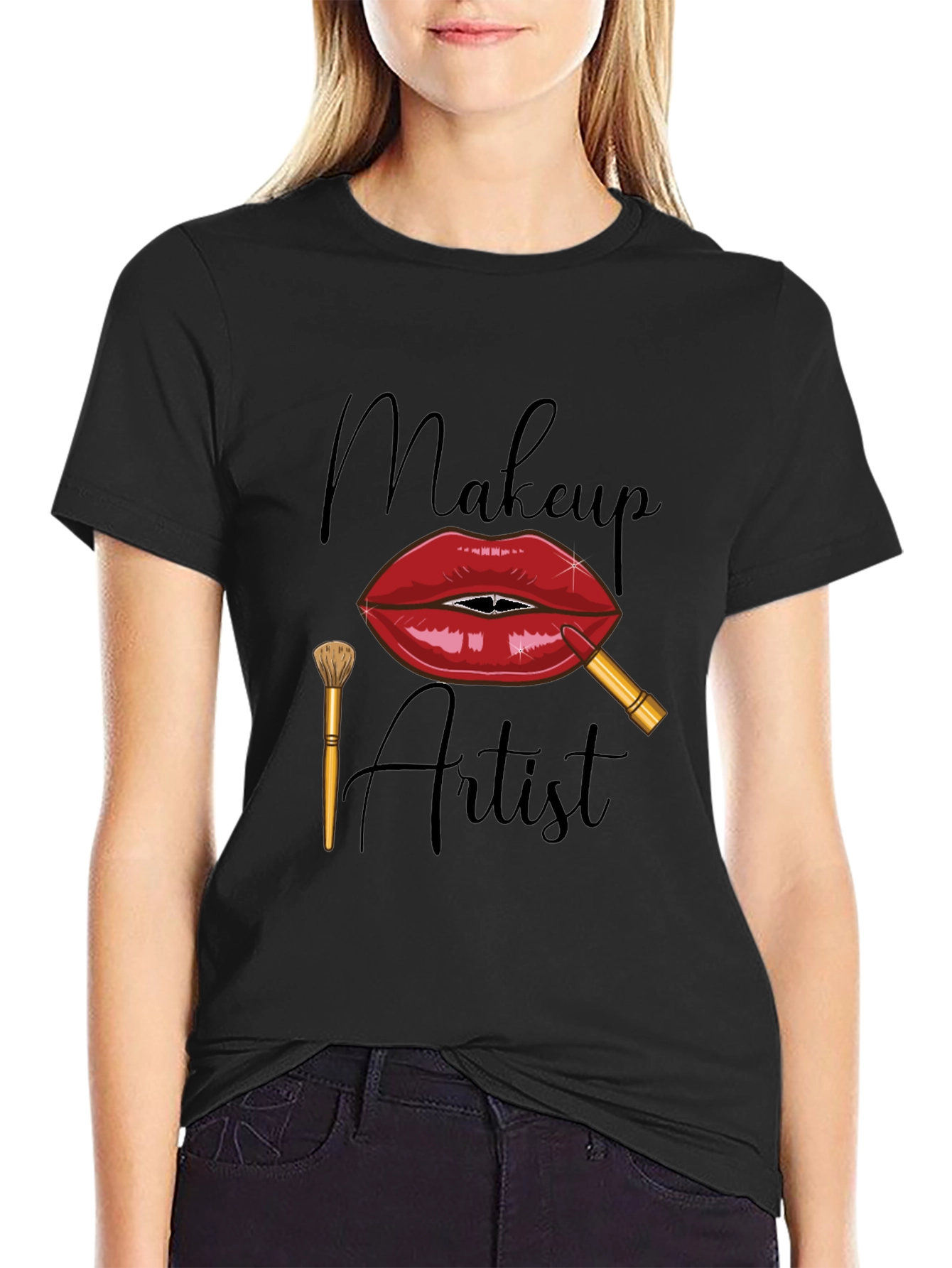 Black Makeup Artist Graphic T-Shirt - Unisex Black Tee view 2