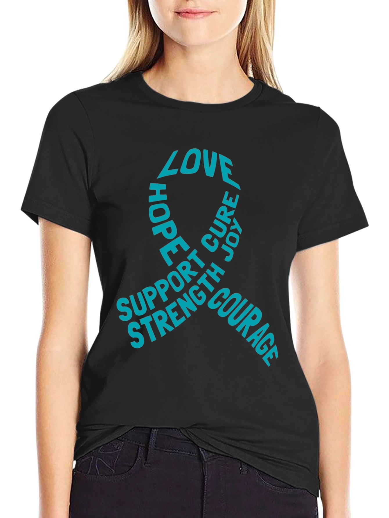 Black Love Hope Cure T-Shirt - Support, Strength, Courage view 2