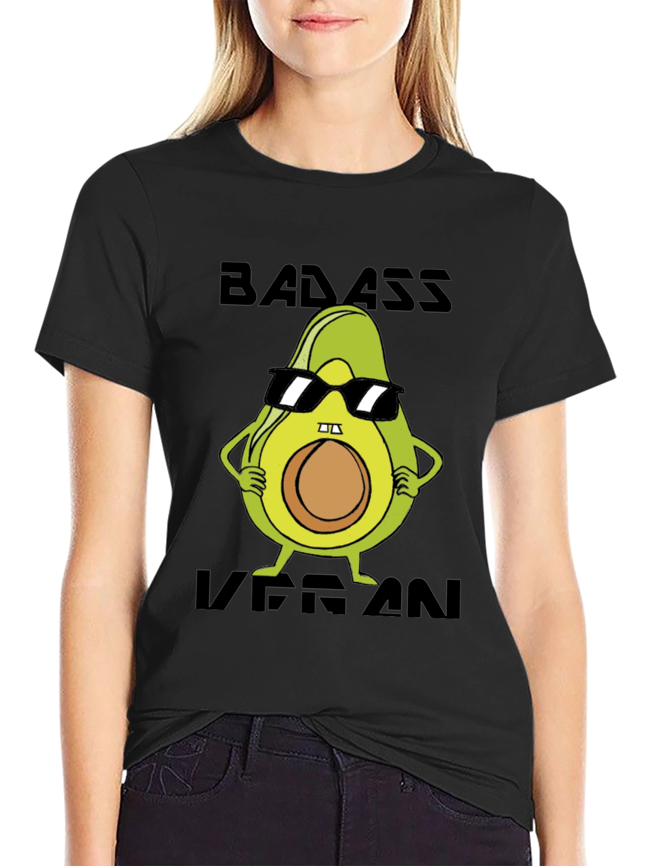 Black Badass Vegan Avocado T-Shirt view 2