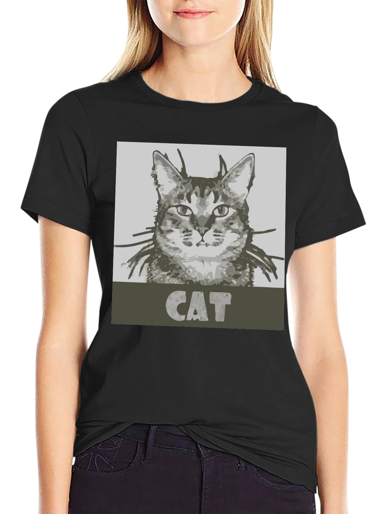 Black Cool Cat Graphic Tee - Black Unisex T-Shirt view 2