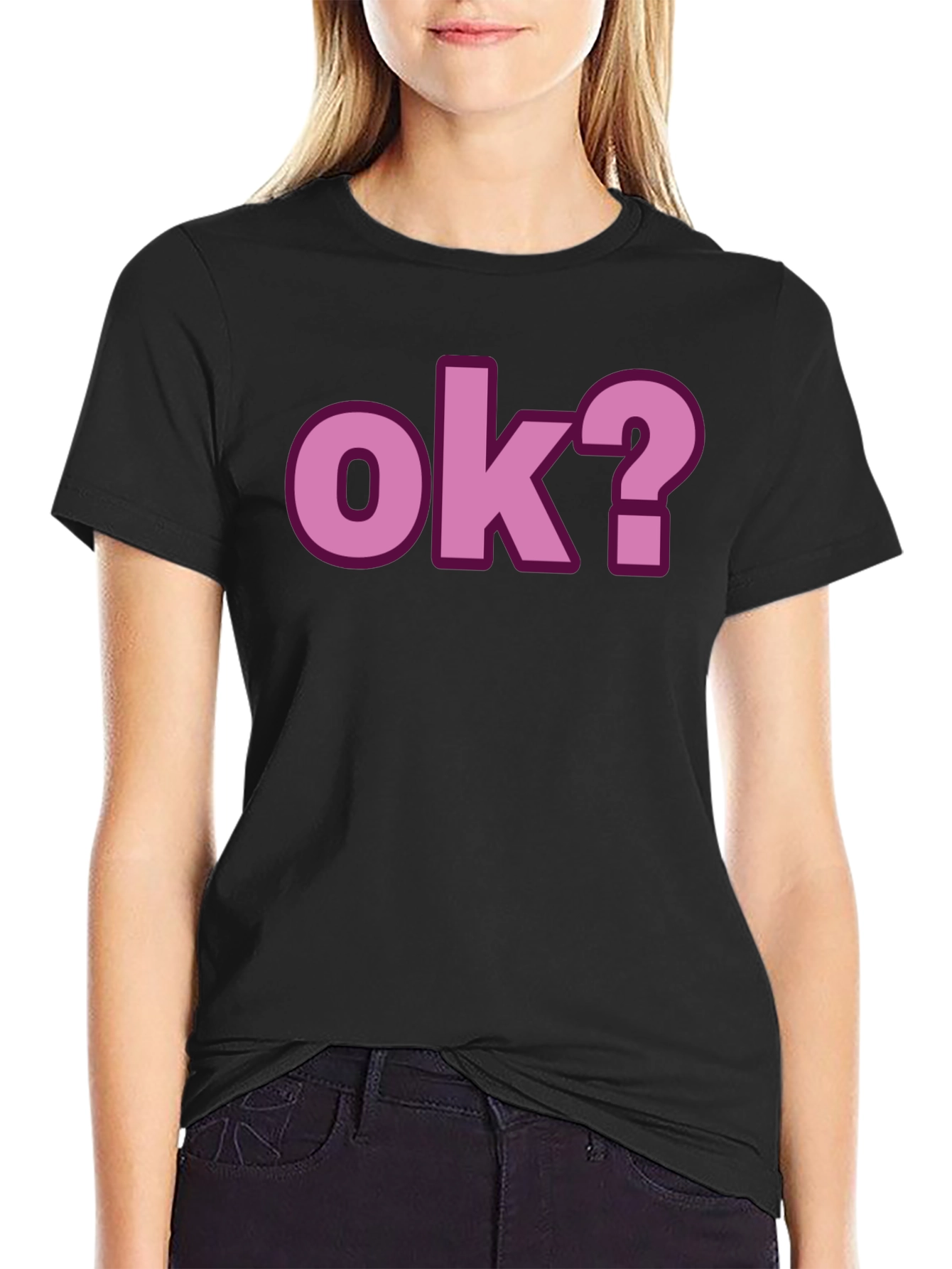 Black OK? Graphic Print Crew Neck T-Shirt view 2
