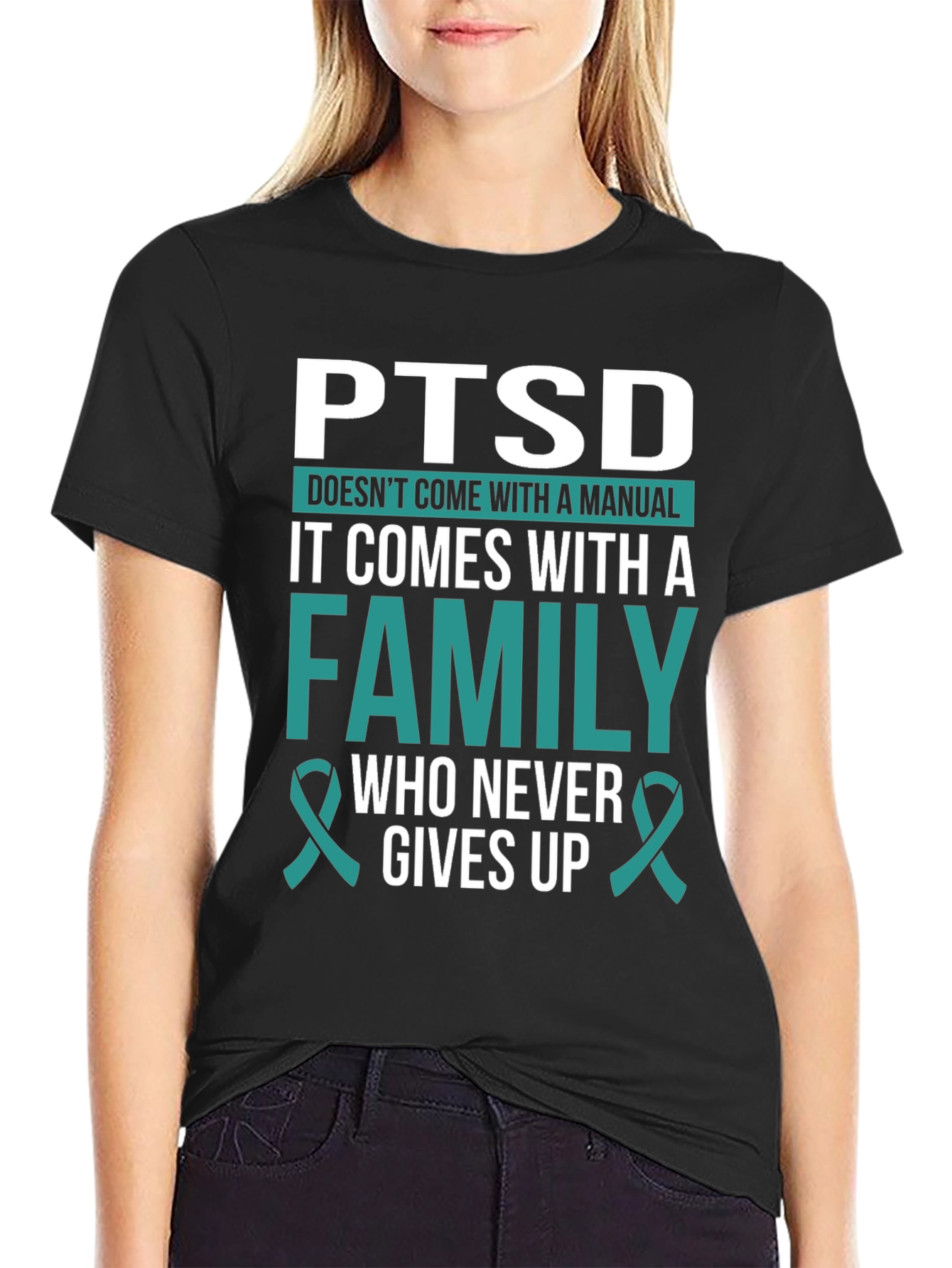 Black PTSD Awareness T-Shirt - Family Support view 2