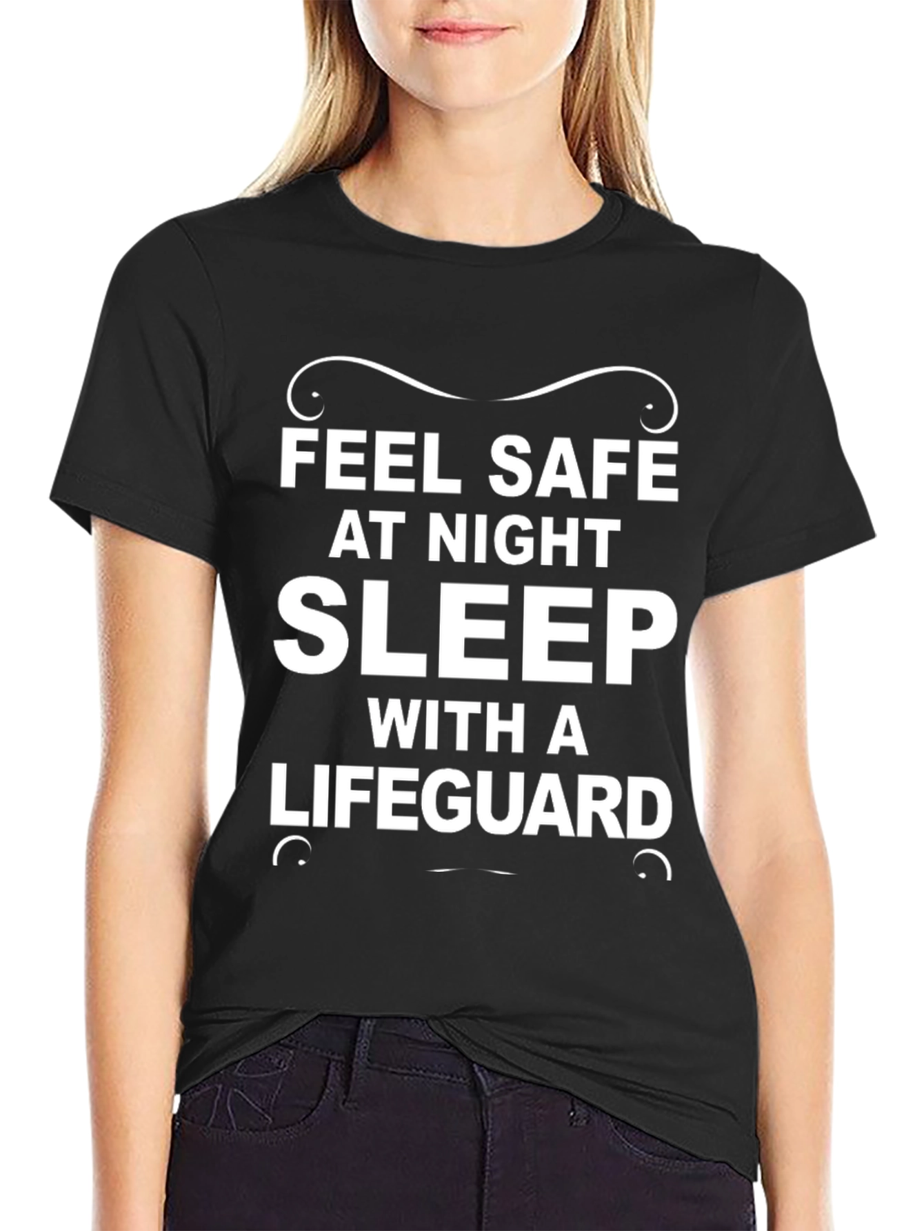 Black Feel Safe Sleep With a Lifeguard Black Tee view 2