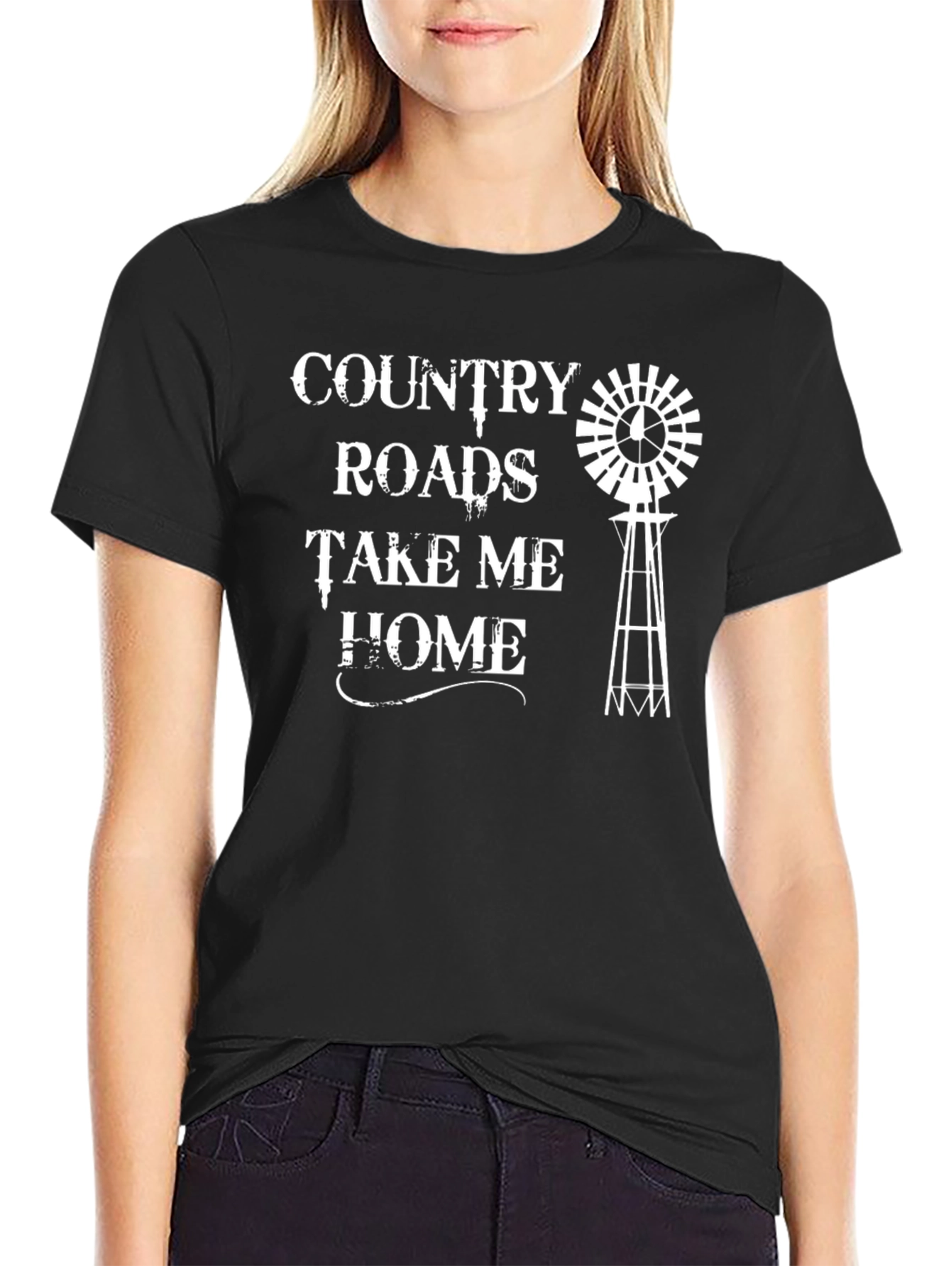 Black Country Roads Graphic T-Shirt - Black view 2