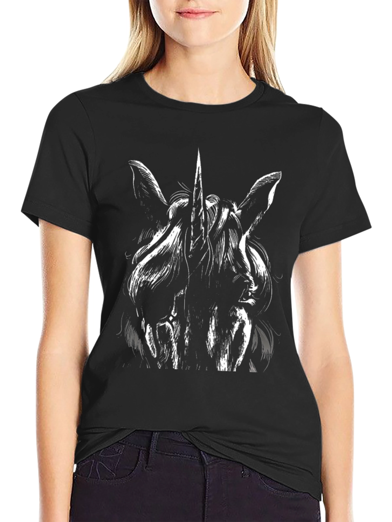 Black Unicorn Graphic Print T-Shirt - Black view 2