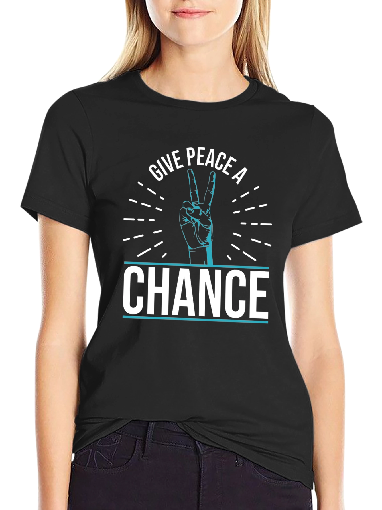 Black Give Peace A Chance T-Shirt - Stylish Graphic Tee view 2