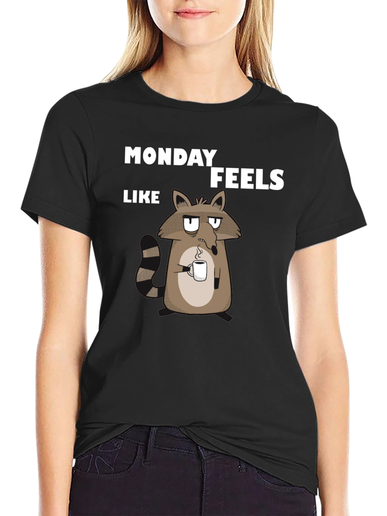 Black Monday Feels Raccoon T-Shirt - Funny Graphic Tee view 2