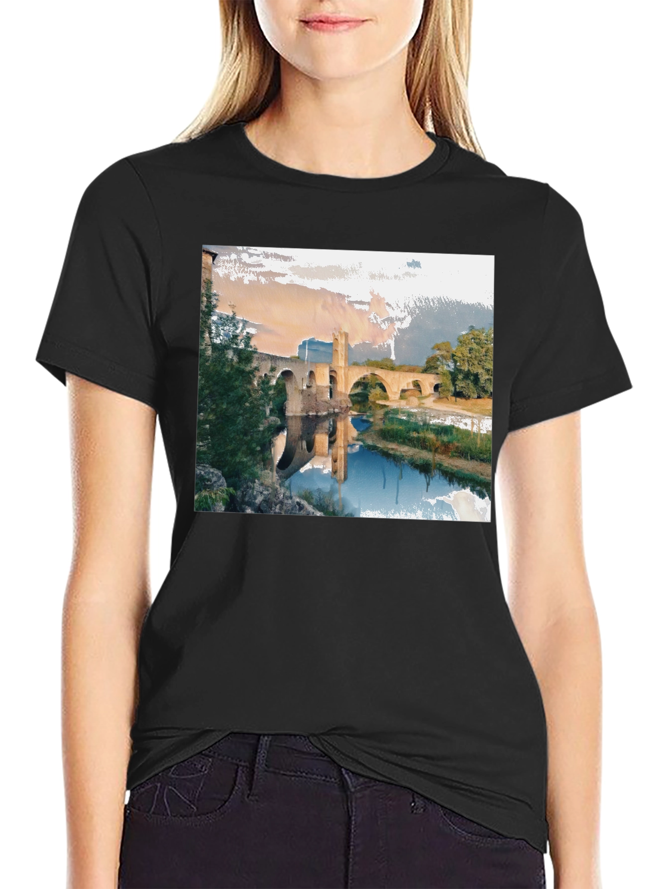 Black River Bridge Graphic Tee - Black Cotton Blend view 2