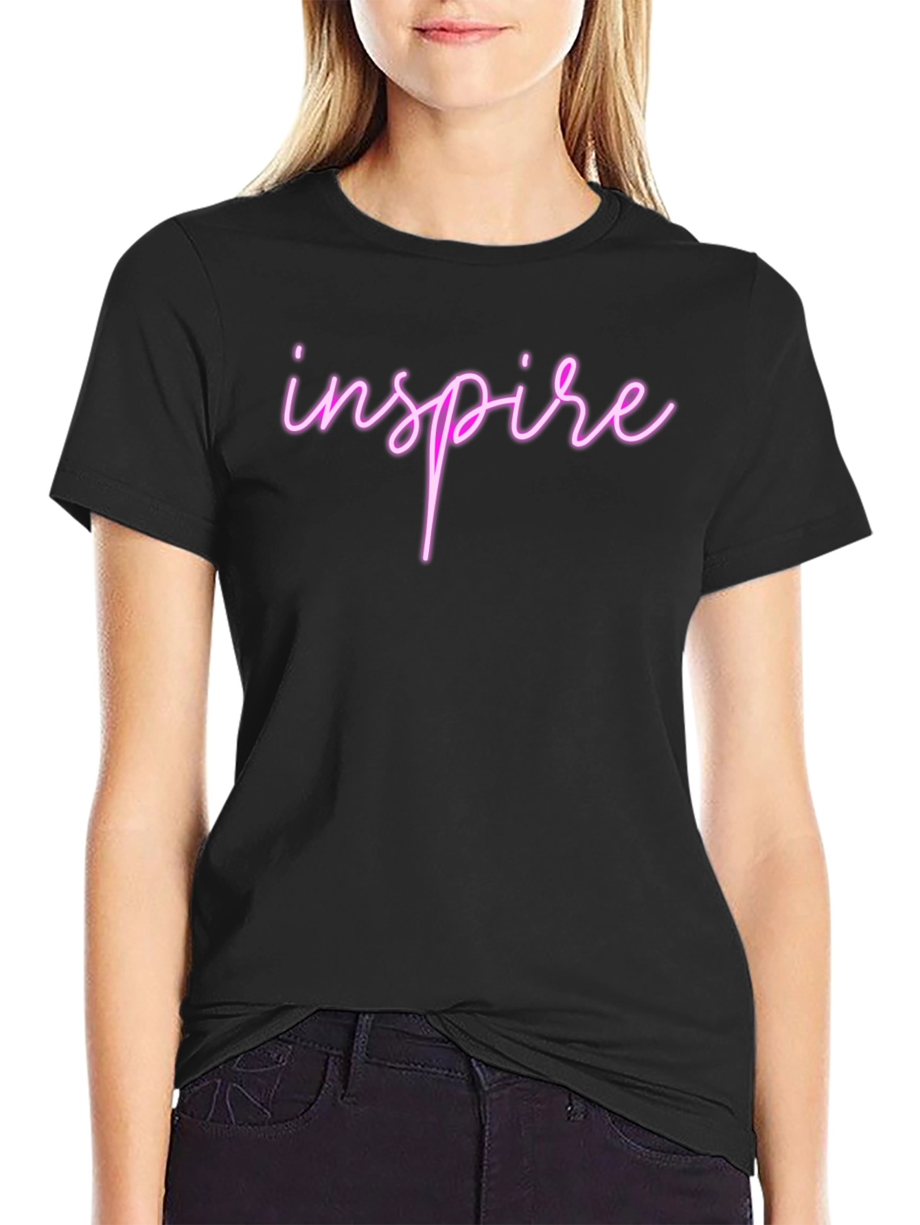 Black Inspire Black Cotton T-Shirt view 2