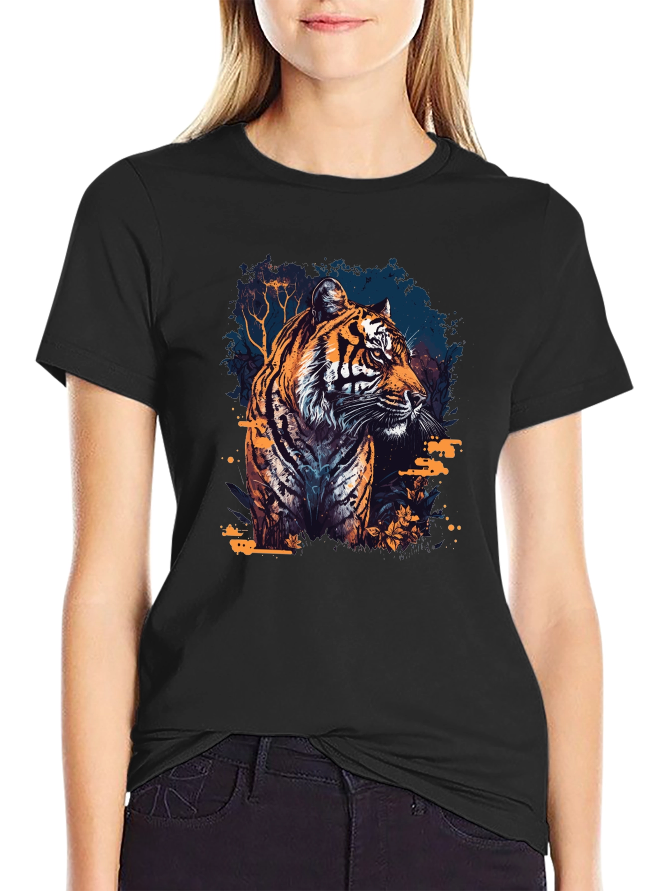 Black Tiger Graphic Print Black T-Shirt view 2