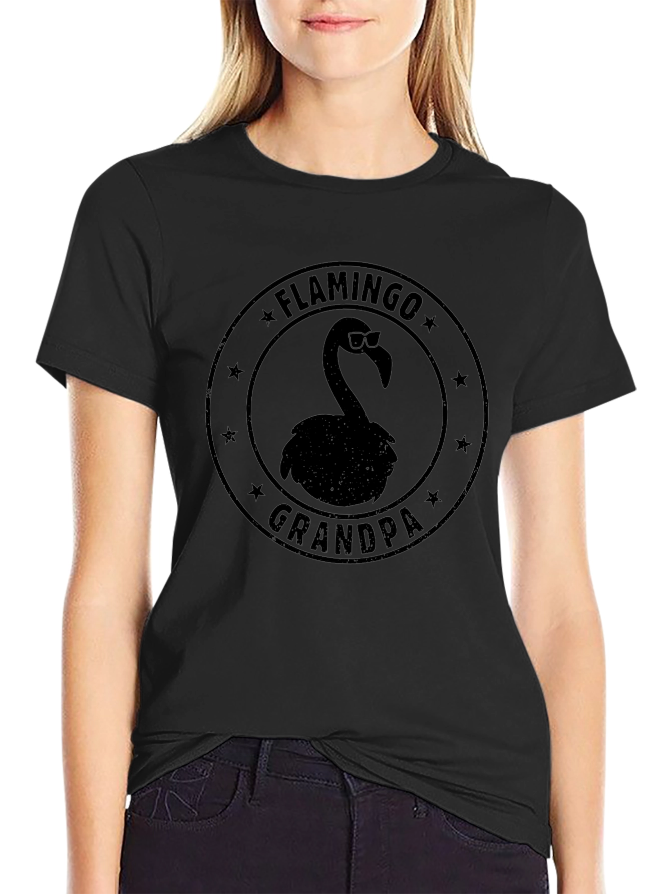 Black Flamingo Grandpa T-Shirt - Men's Black Tee view 2