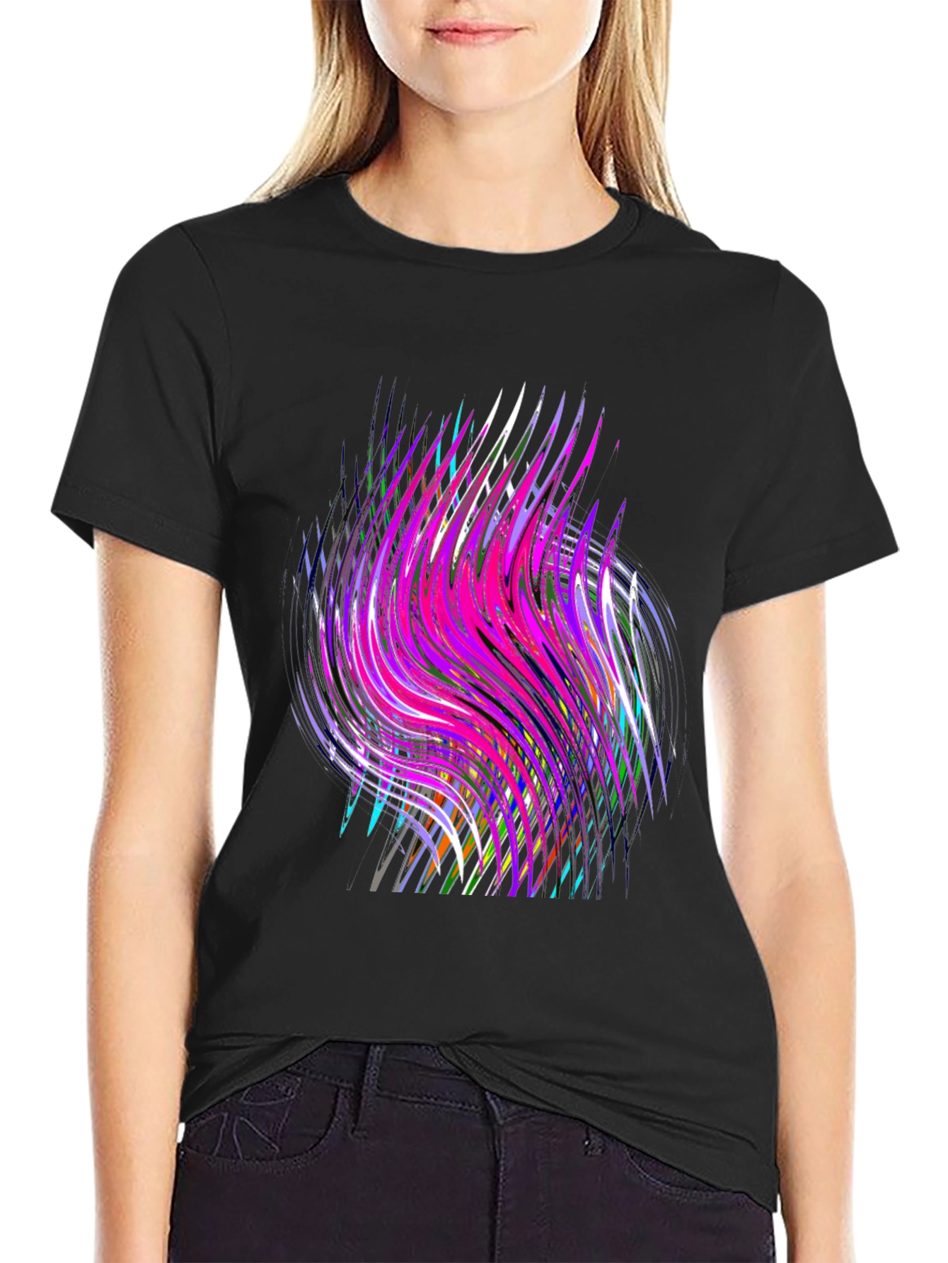 Black Abstract Swirl Graphic Black T-Shirt view 2