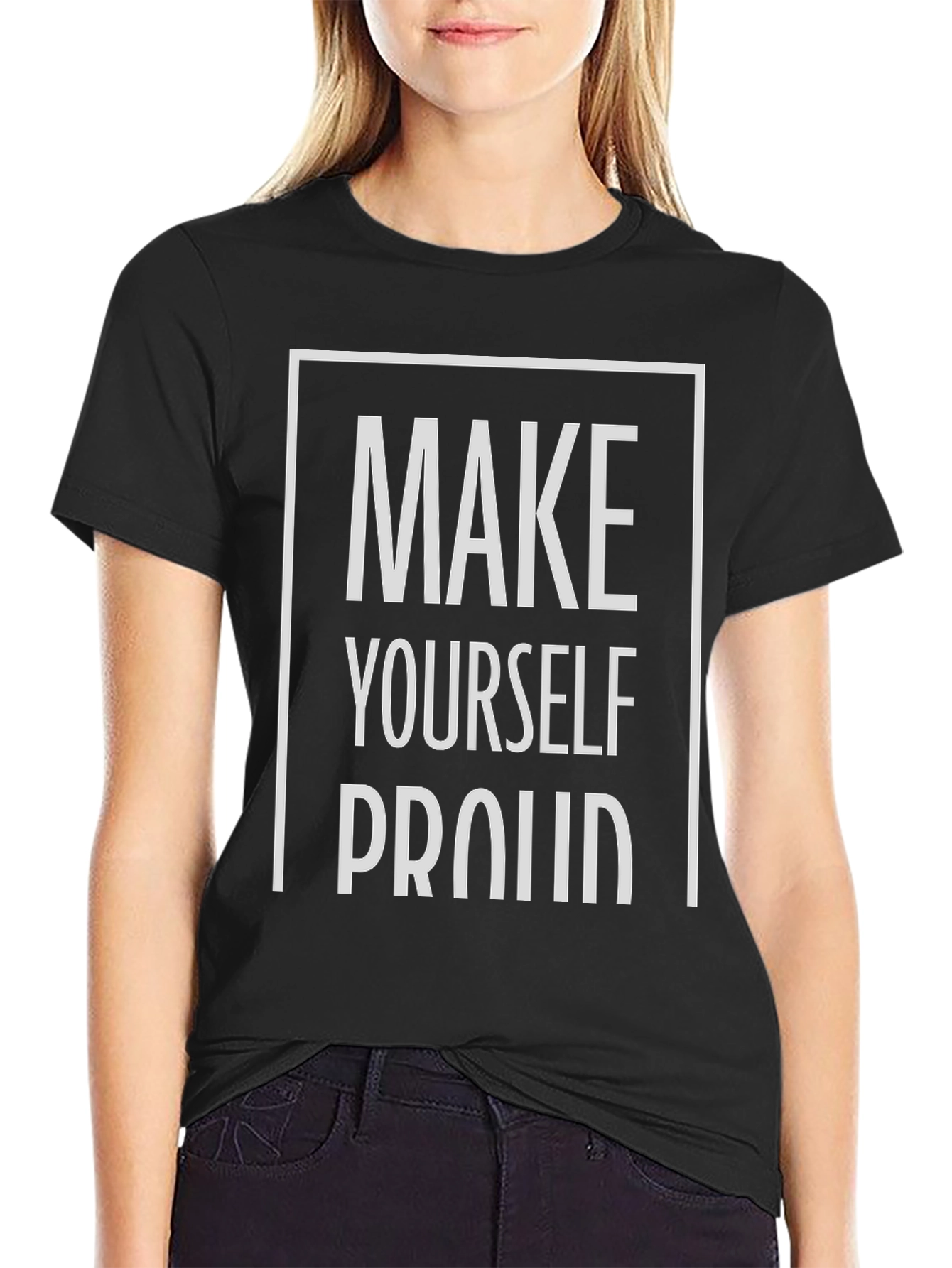 Black Motivational "Make Yourself Proud" Graphic Tee view 2