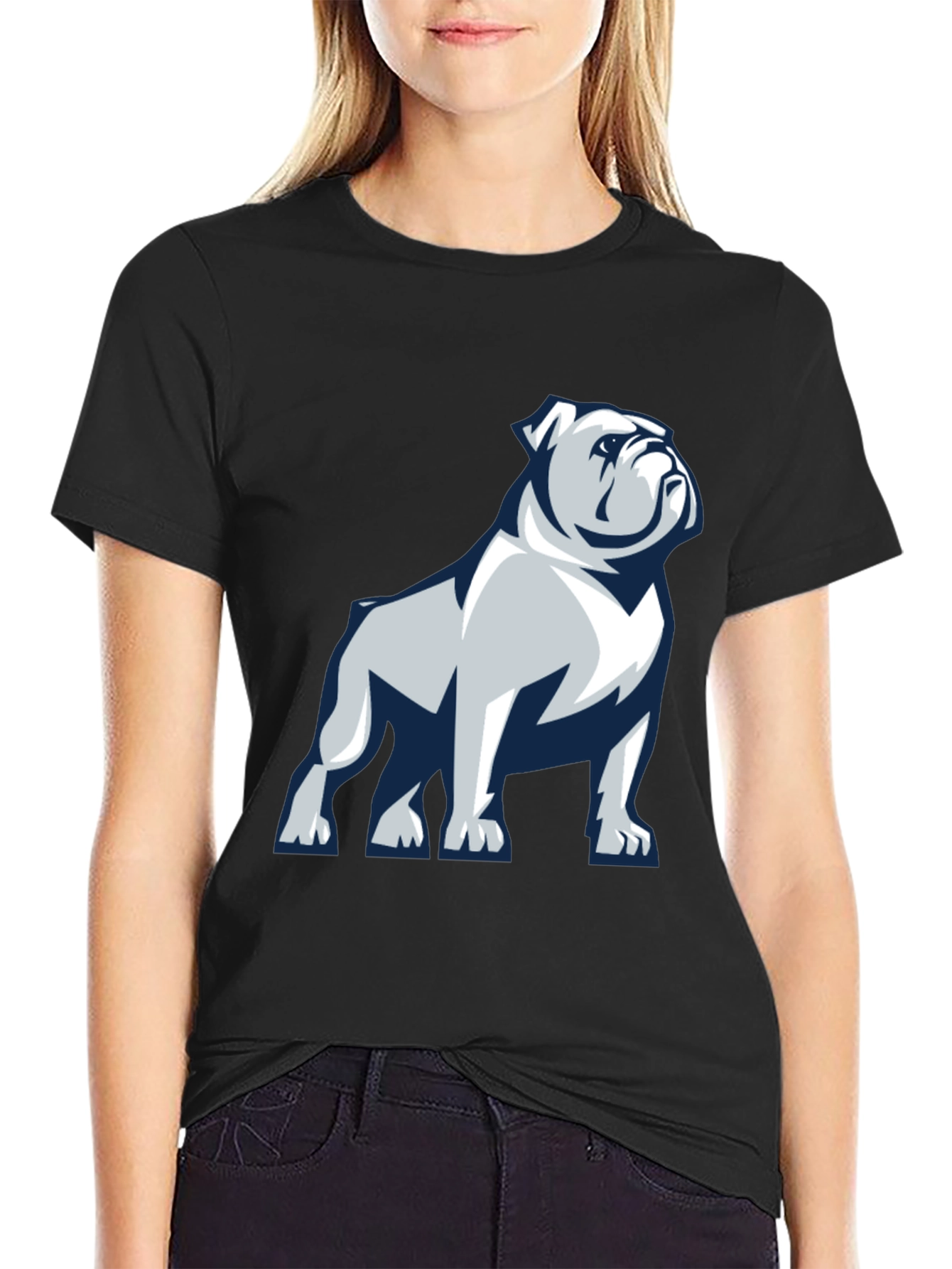 Black Bulldog Graphic Print T-Shirt view 2