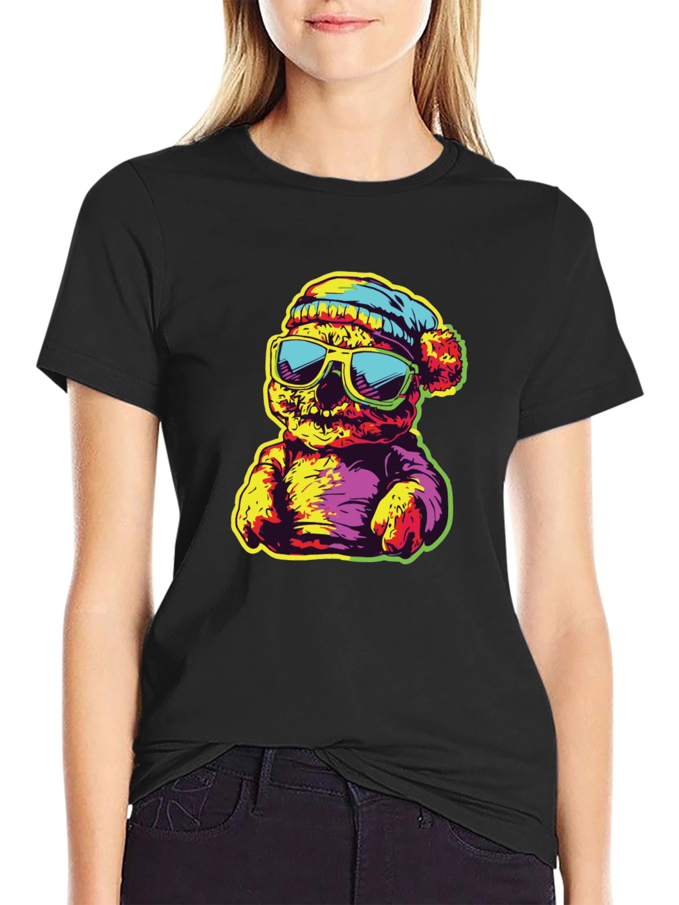 Black Cool Bear Graphic Print T-Shirt view 2