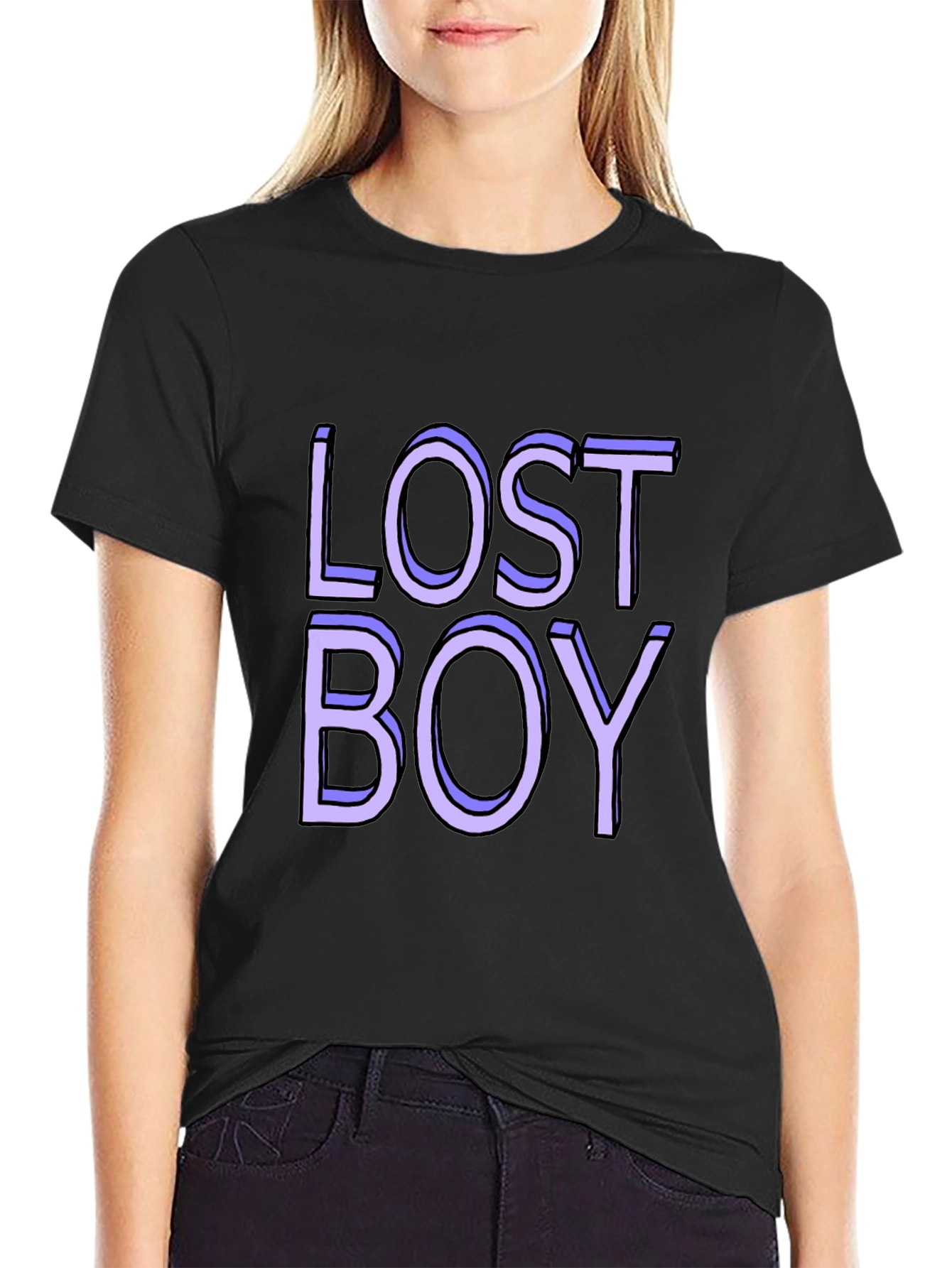 Black Lost Boy Graphic Tee - Classic Black Cotton Blend view 2