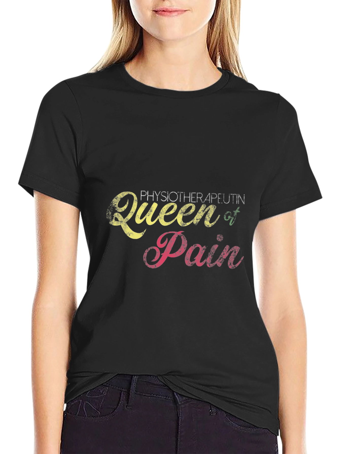 Black Physiotherapist Queen of Pain Black T-Shirt view 2