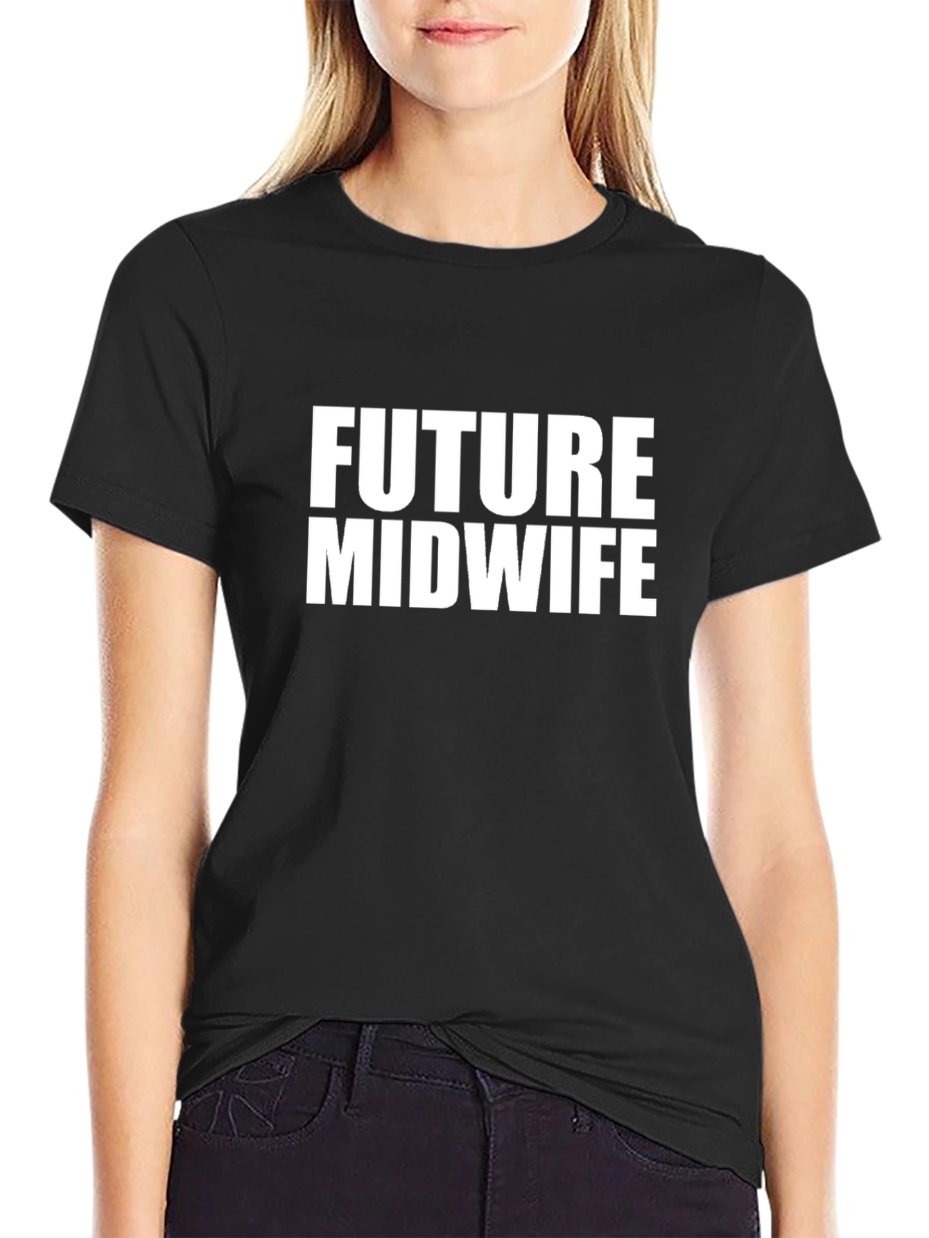 Black Future Midwife T-Shirt - Black Crew Neck view 2