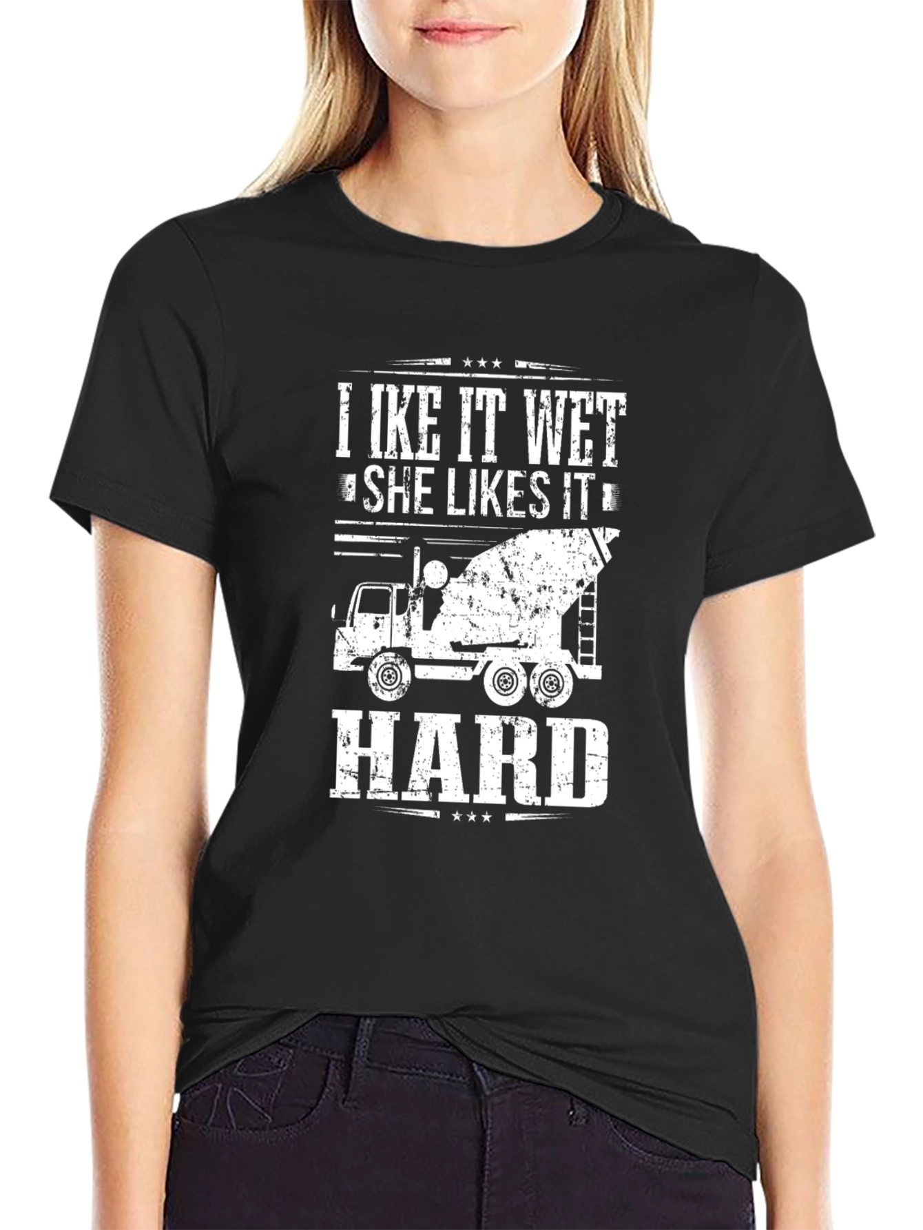 Black I Like It Wet Concrete Truck Black T-Shirt view 2