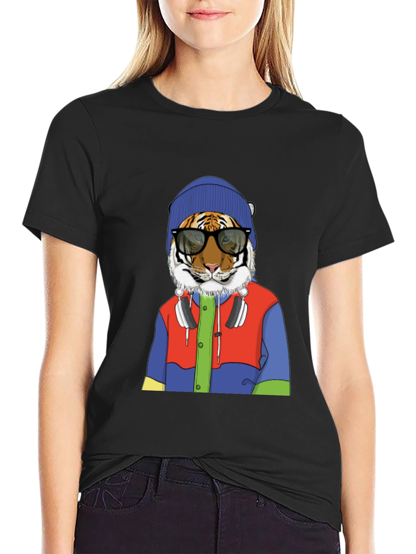 Black Hipster Tiger Graphic Tee view 2