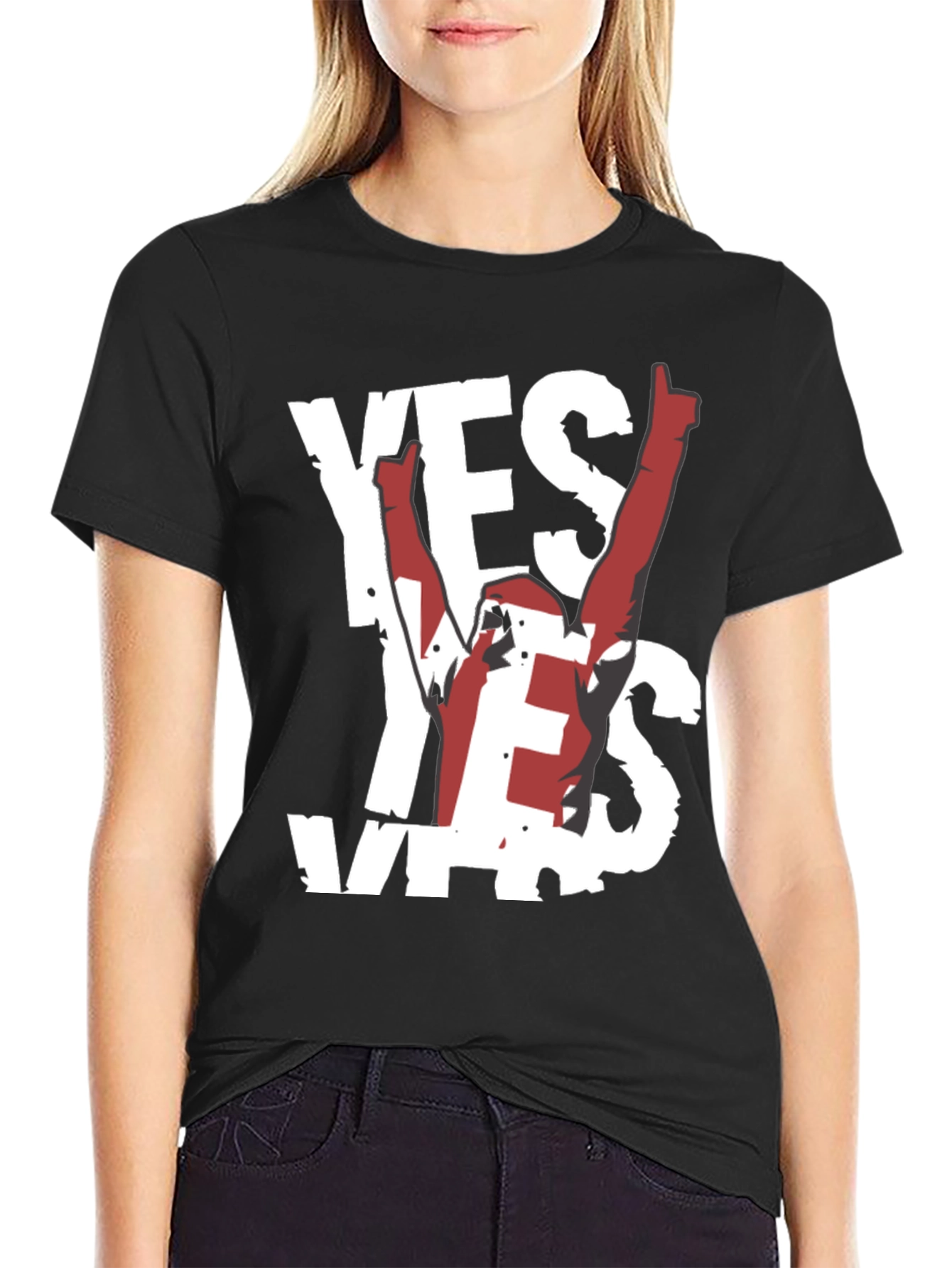 Black Yes! Graphic Tee - Soft Black Cotton Shirt view 2