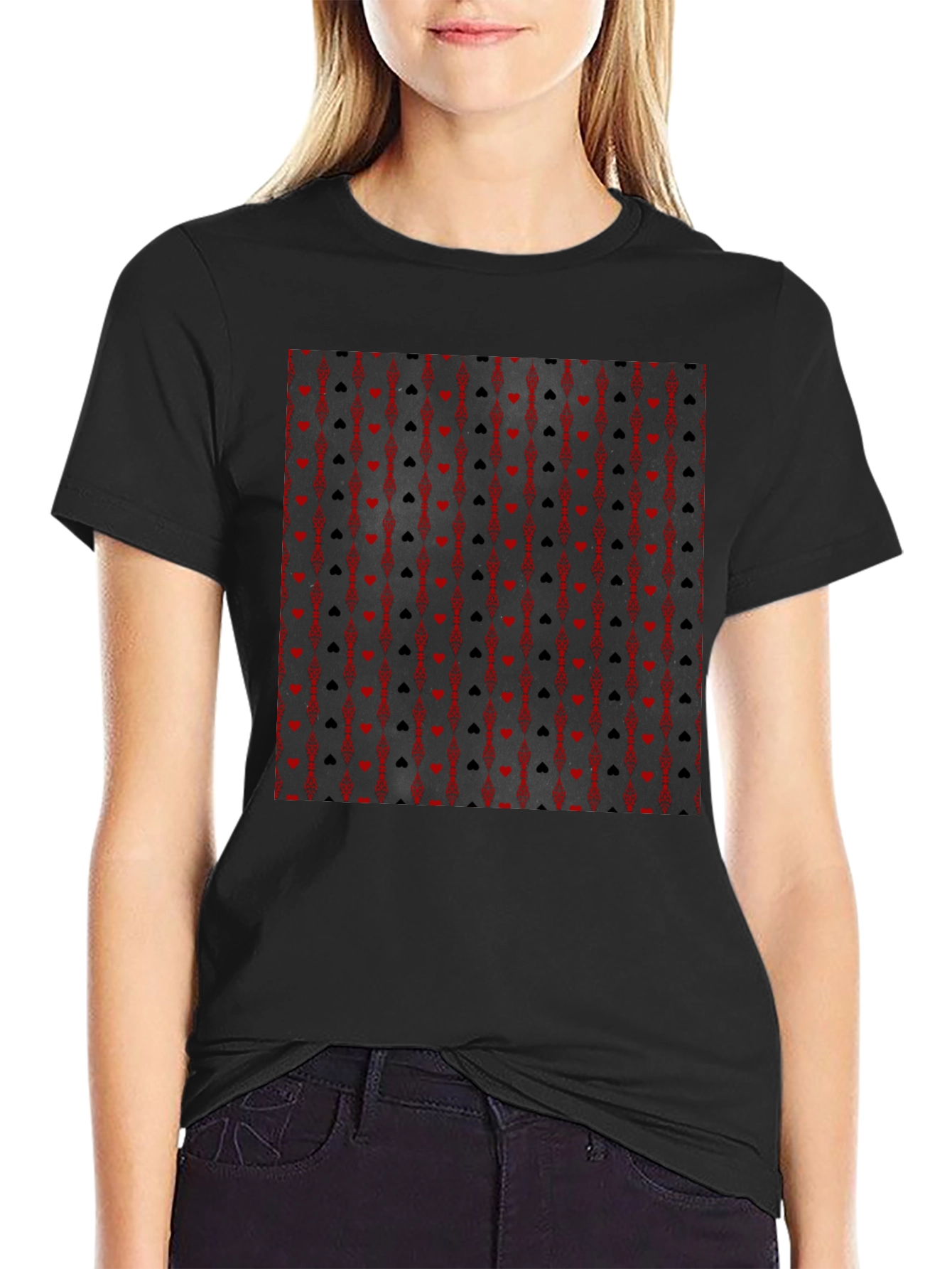 Black Playing Card Suit Pattern T-Shirt - Black view 2