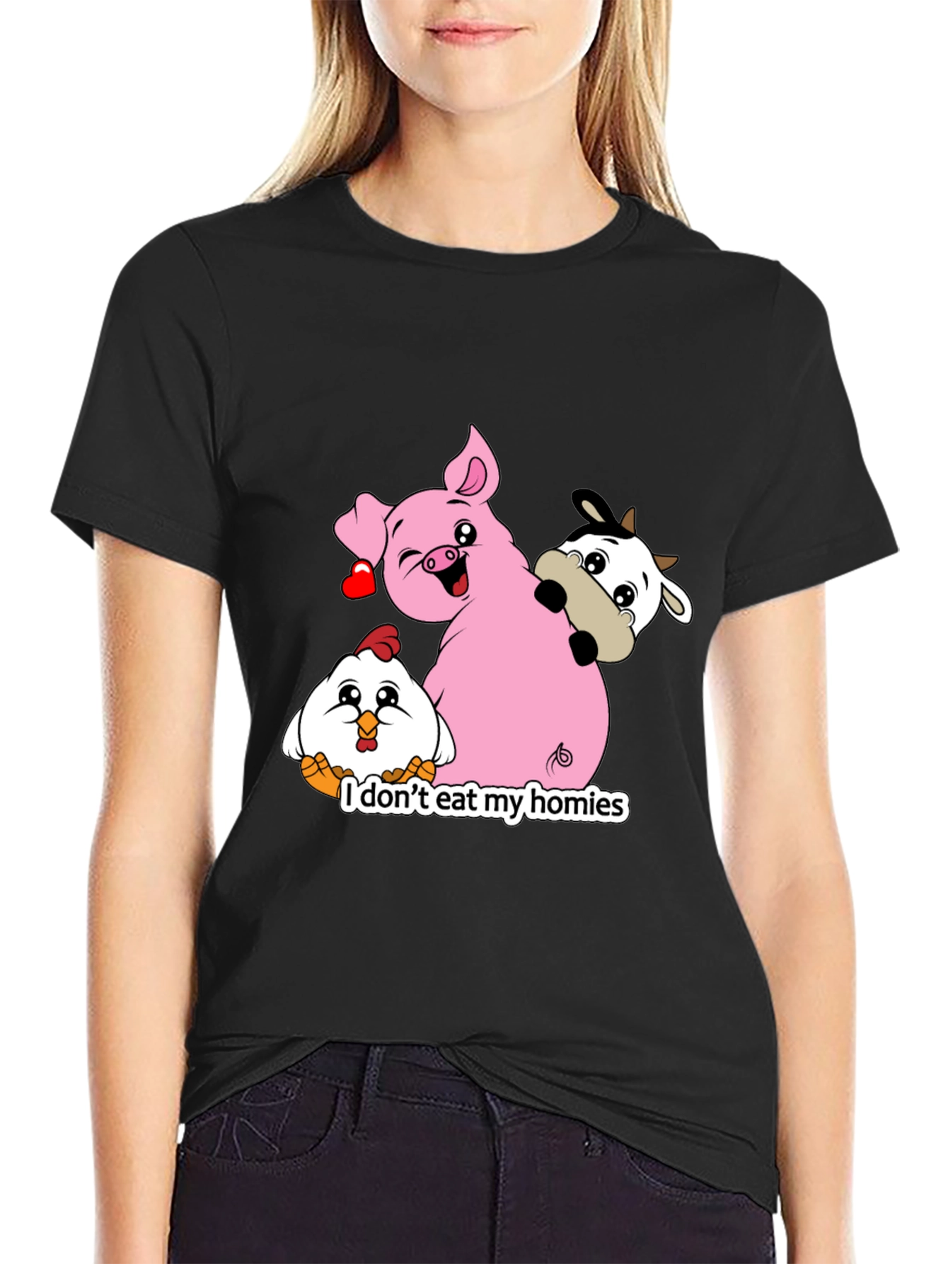 Black Vegan Animal Homies T-Shirt view 2