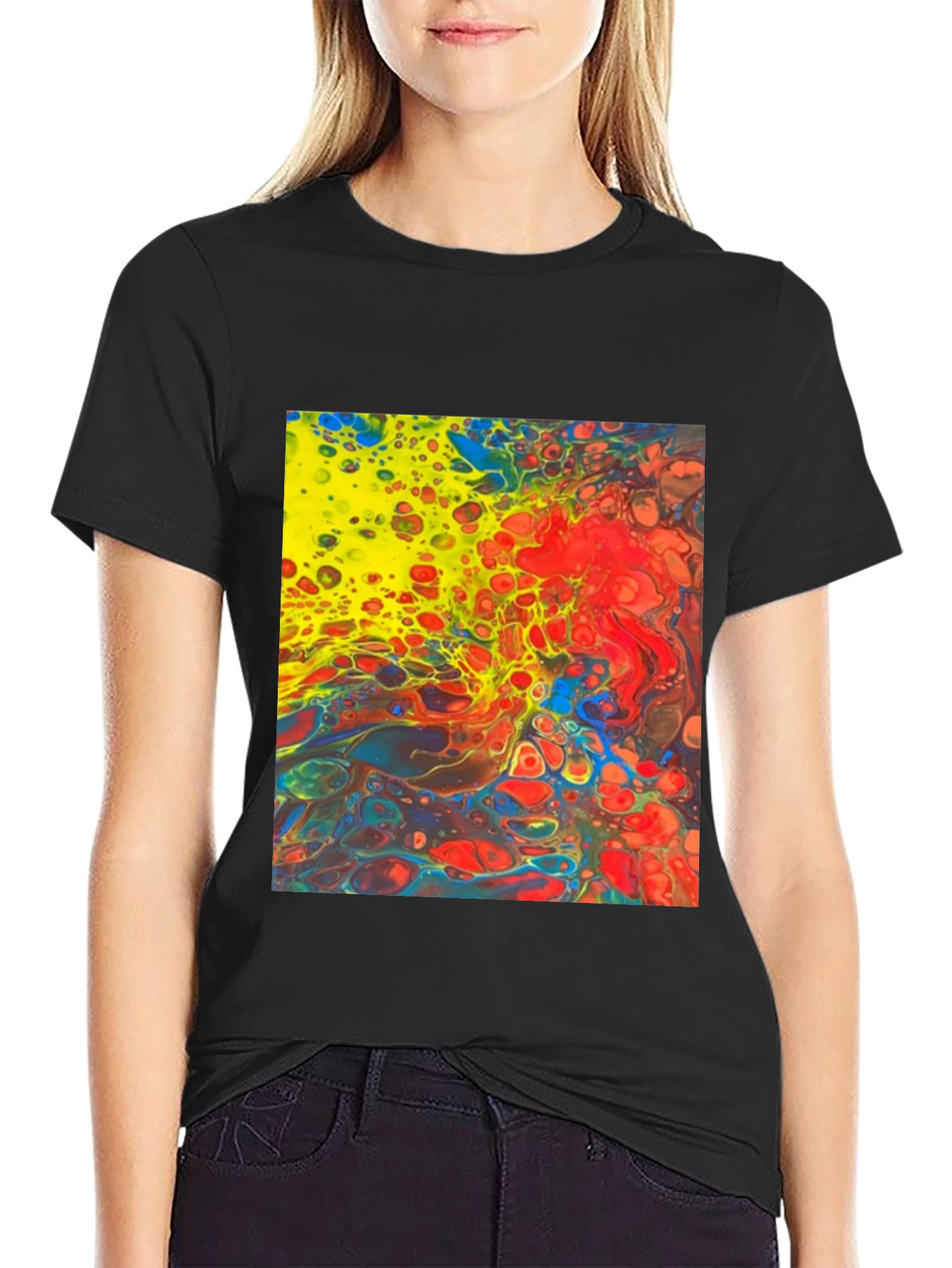 Black Abstract Art Graphic Tee - Bold & Vibrant Style view 2