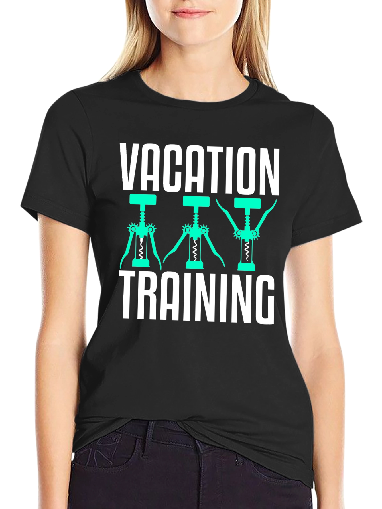 Black Vacation Training Wine Opener T-Shirt view 2