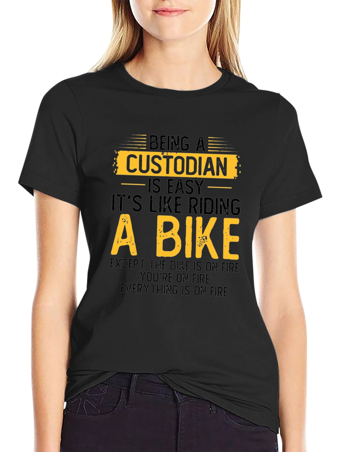 Black Custodian 'Bike on Fire' Black T-Shirt view 2